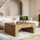 Tribesigns Quadratischer Couchtisch 100 cm im Landhausstil mit geschwungenem Design 3