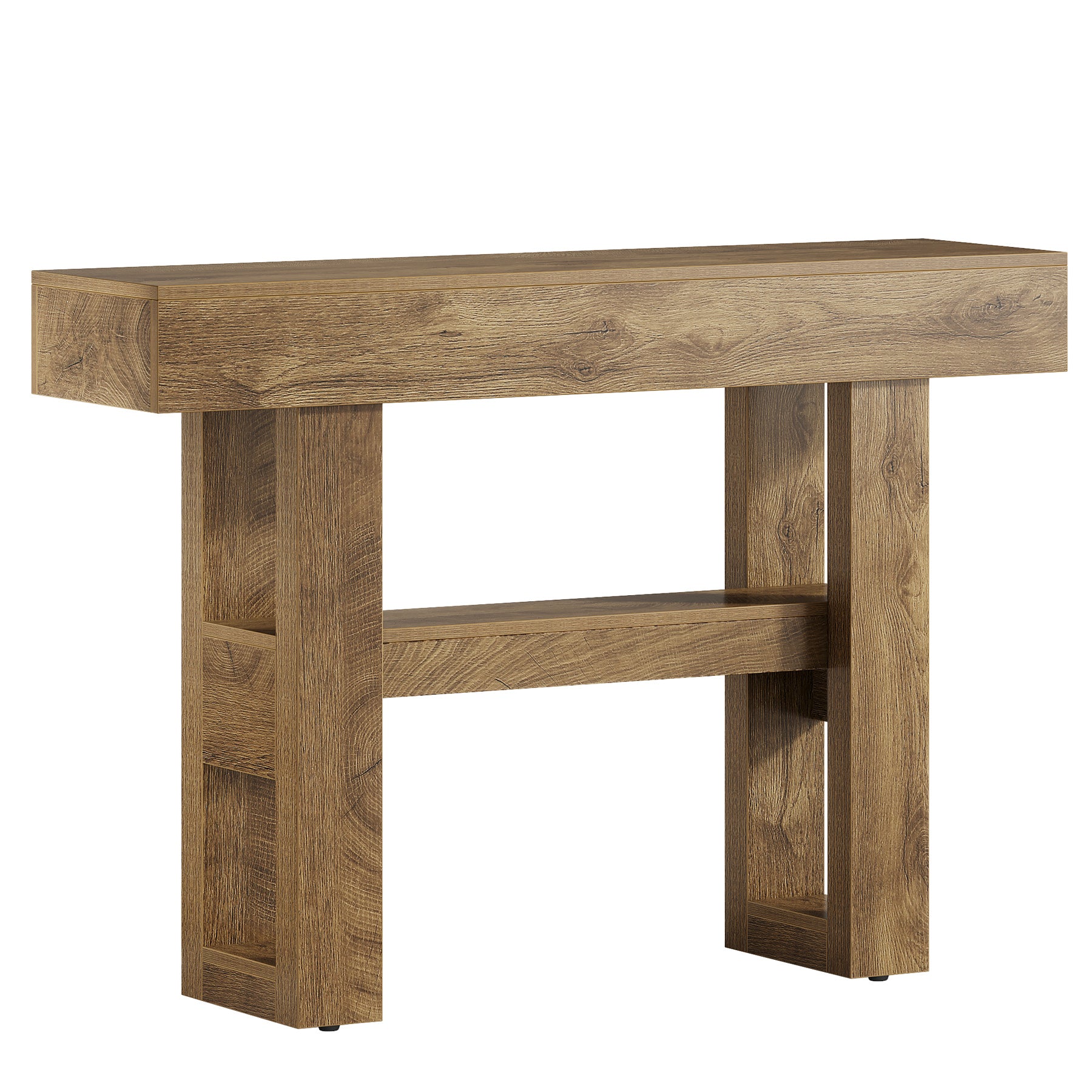 105 cm Farmhouse Konsoletisch mit 2 Ebenen - Schmaler Flurtisch in Rustikalbraun mit Ablagefächern