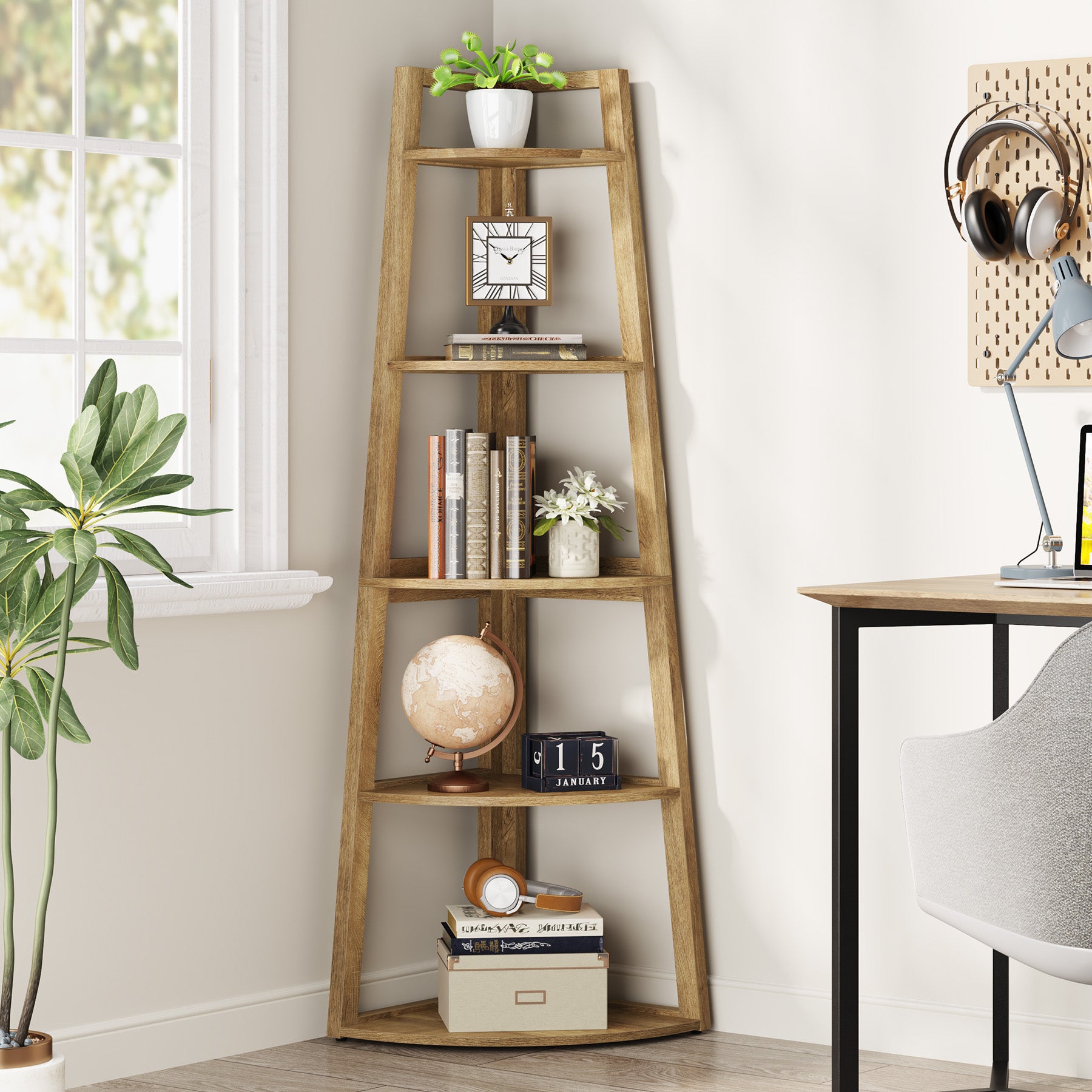 Tribesigns Eckregal 178 cm, 5-stufiges Bücherregal & Pflanzenregal für Wohnzimmer