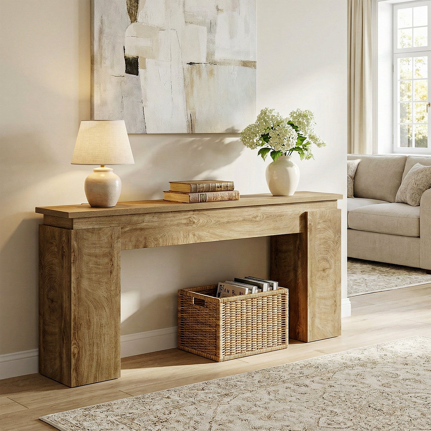 Tribesigns Konsolentisch 160 cm schmal, Flurtisch im Landhausstil hinter Sofa mit Ablage