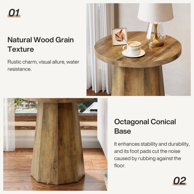 Runder Beistelltisch, Couch-Beistelltisch aus Holz mit achteckigem Sockel