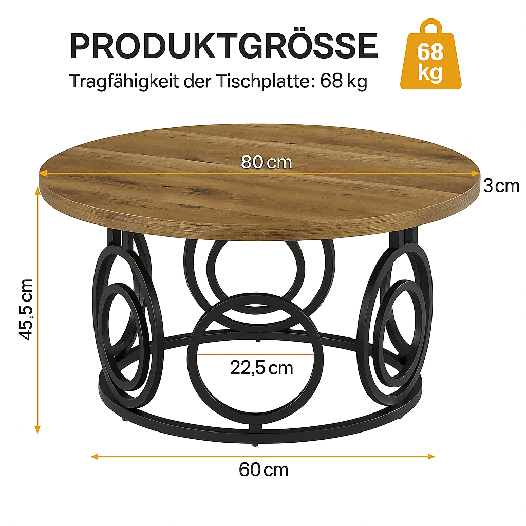 80 cm Couchtisch, rustikaler Mitteltisch Snacktisch