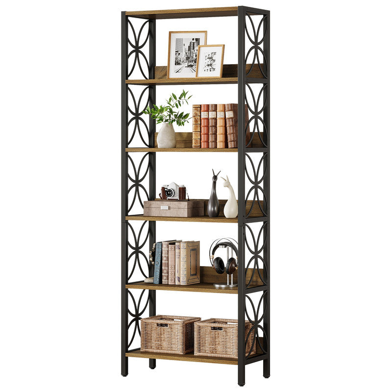6-Lagiges 180 cm großes Bücherregal im Industriestil mit Metallrahmen