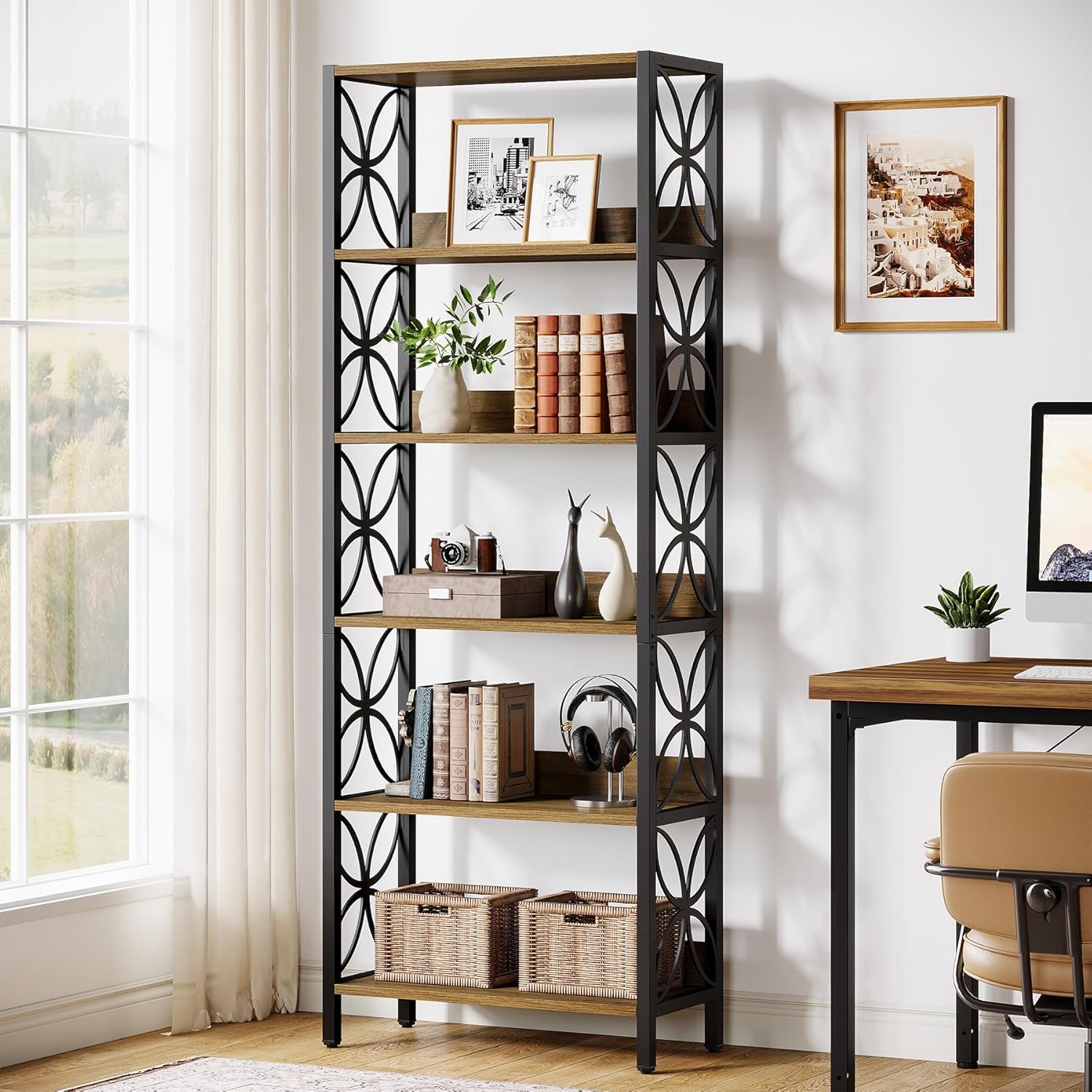 6-Lagiges 180 cm großes Bücherregal im Industriestil mit Metallrahmen
