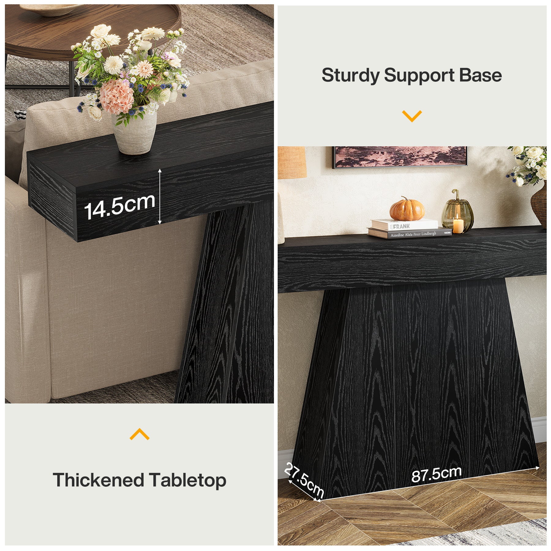 Tribesigns Konsolentisch 160 cm, Schmaler Flurtisch im Farmhouse Stil mit trapezförmigem Gestell