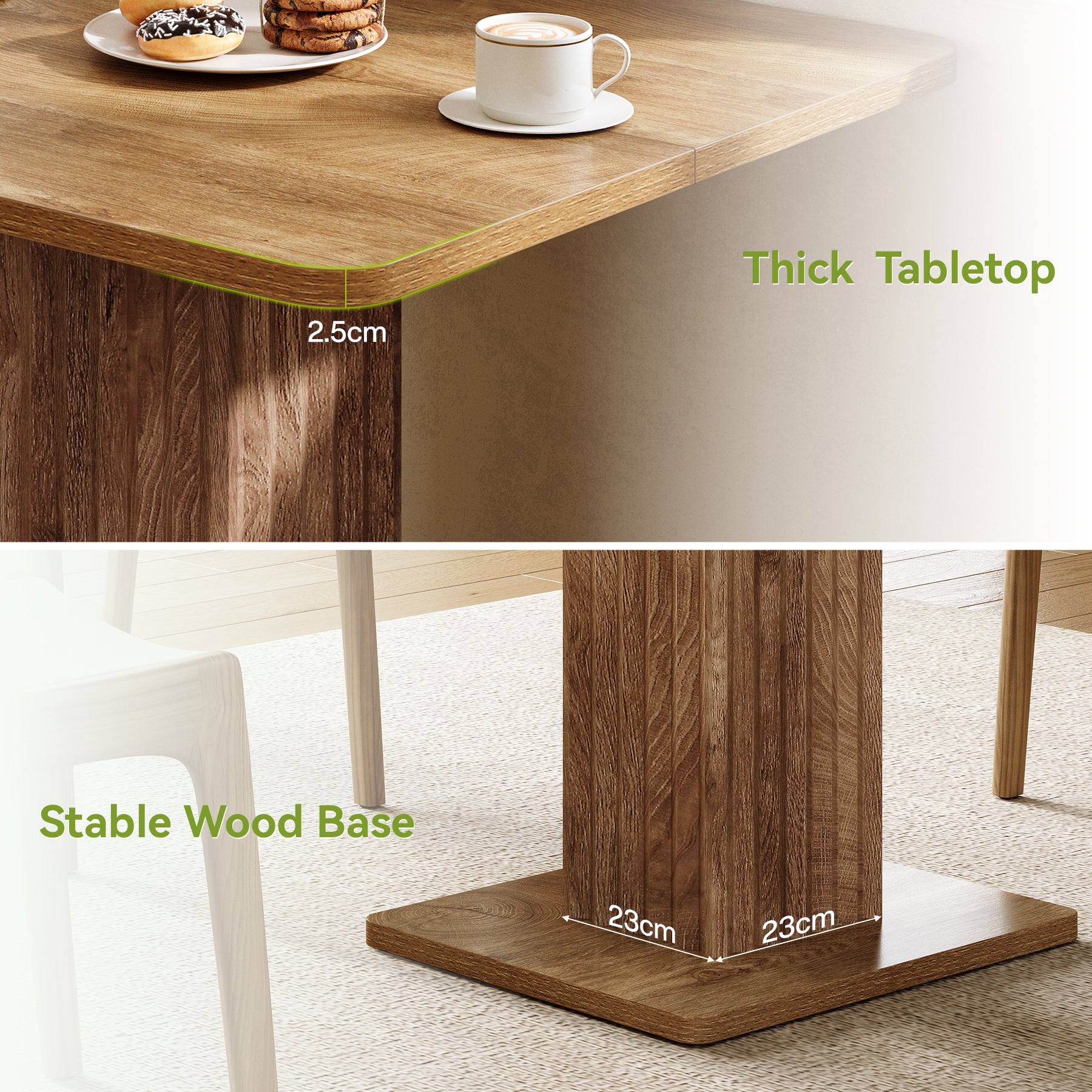 Tribesigns Esstisch 90 cm für 2–4 Personen, rechteckiger Küchentisch im Landhausstil mit geriffeltem Sockel