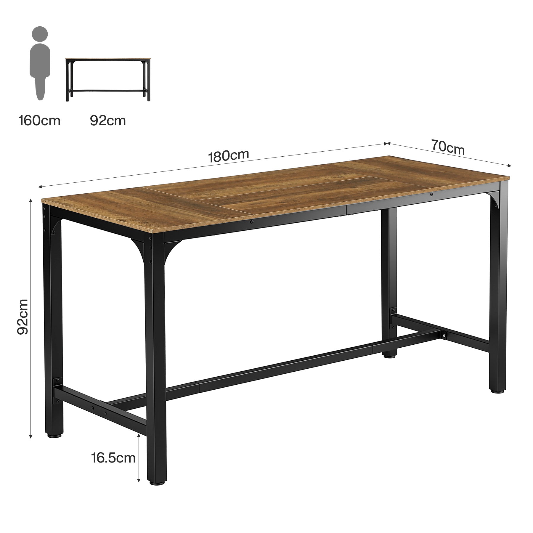Tribesigns Bartisch 180 cm für 6–8 Personen, Hochtisch mit Metallgestell & Fußstütze