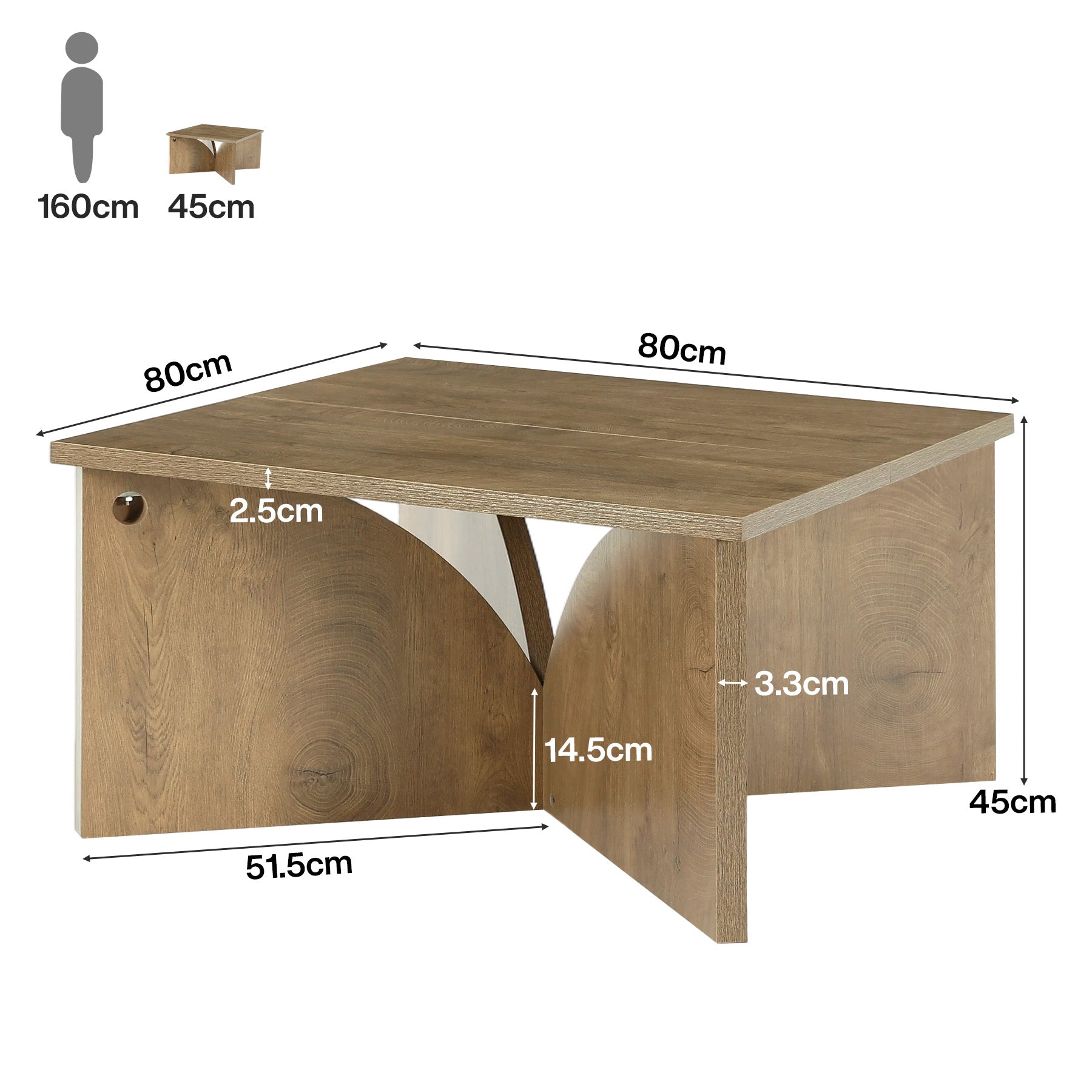 Tribesigns Kleiner quadratischer Couchtisch 80 cm, Beistelltisch im Landhausstil mit stabilem Sockel