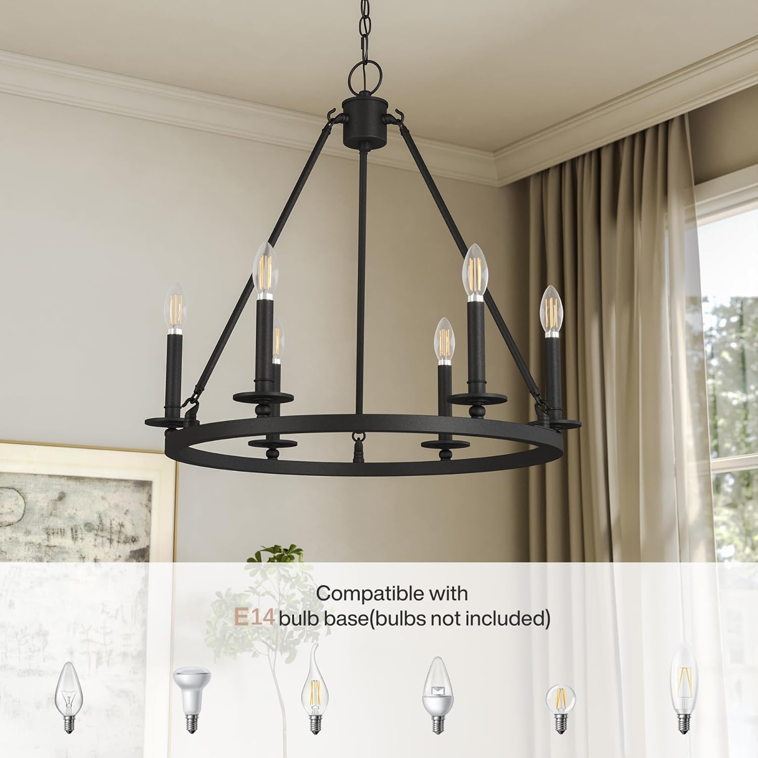 Tribesigns 6-flammiger Wagenrad Kronleuchter Schwarz im Vintage Industrial Stil, E14 Deckenlampe für Wohnzimmer & Esszimmer