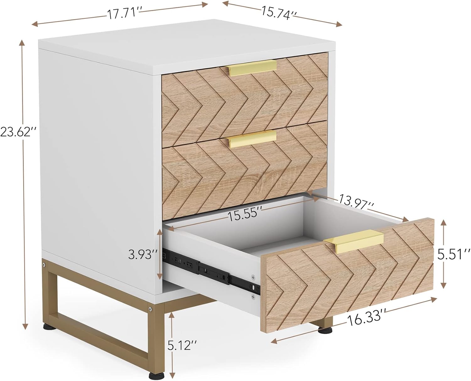 Nachttisch mit 3 Schubladen, Beistelltisch für Schlafzimmer