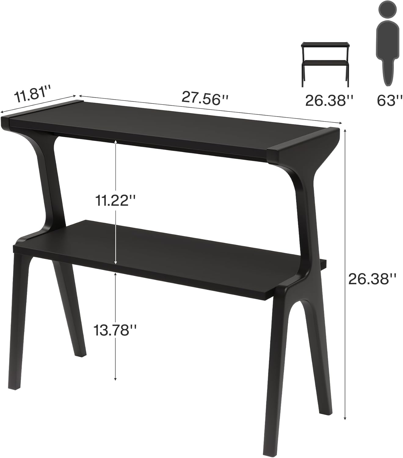 Tribesigns Schmaler Beistelltisch aus Massivholz, 2-stufiger Nachttisch mit modernem Design