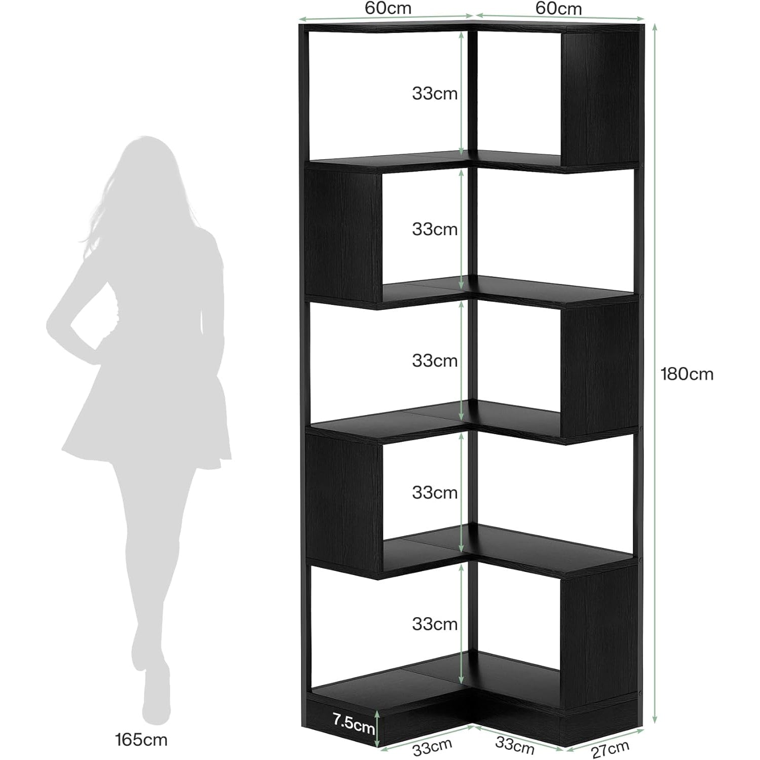 6-stöckiges Stand-Bücherregal, Ecke Bücherregal Einheit 180 cm