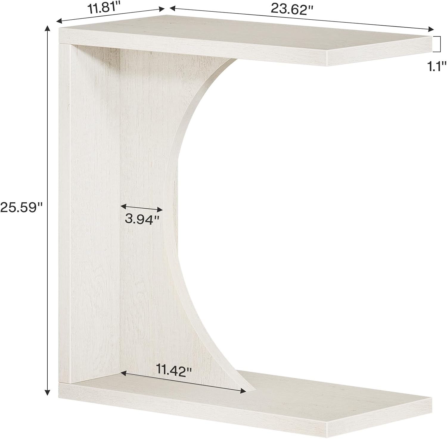 C-förmiger Beistelltisch - 60 cm rustikaler Sofatisch