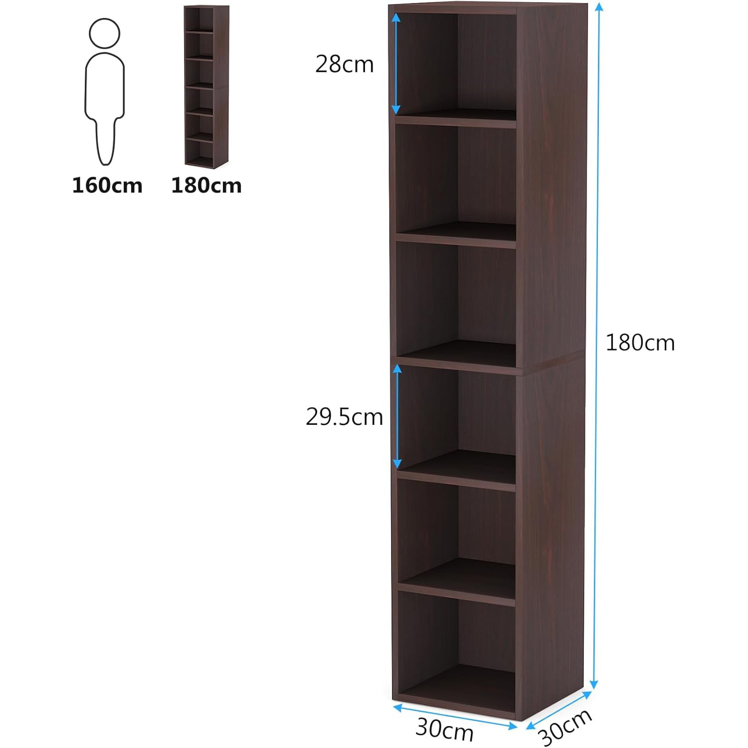 schmales Bücherregal, Eckbücherregal mit Stauraum, 6 Etagen