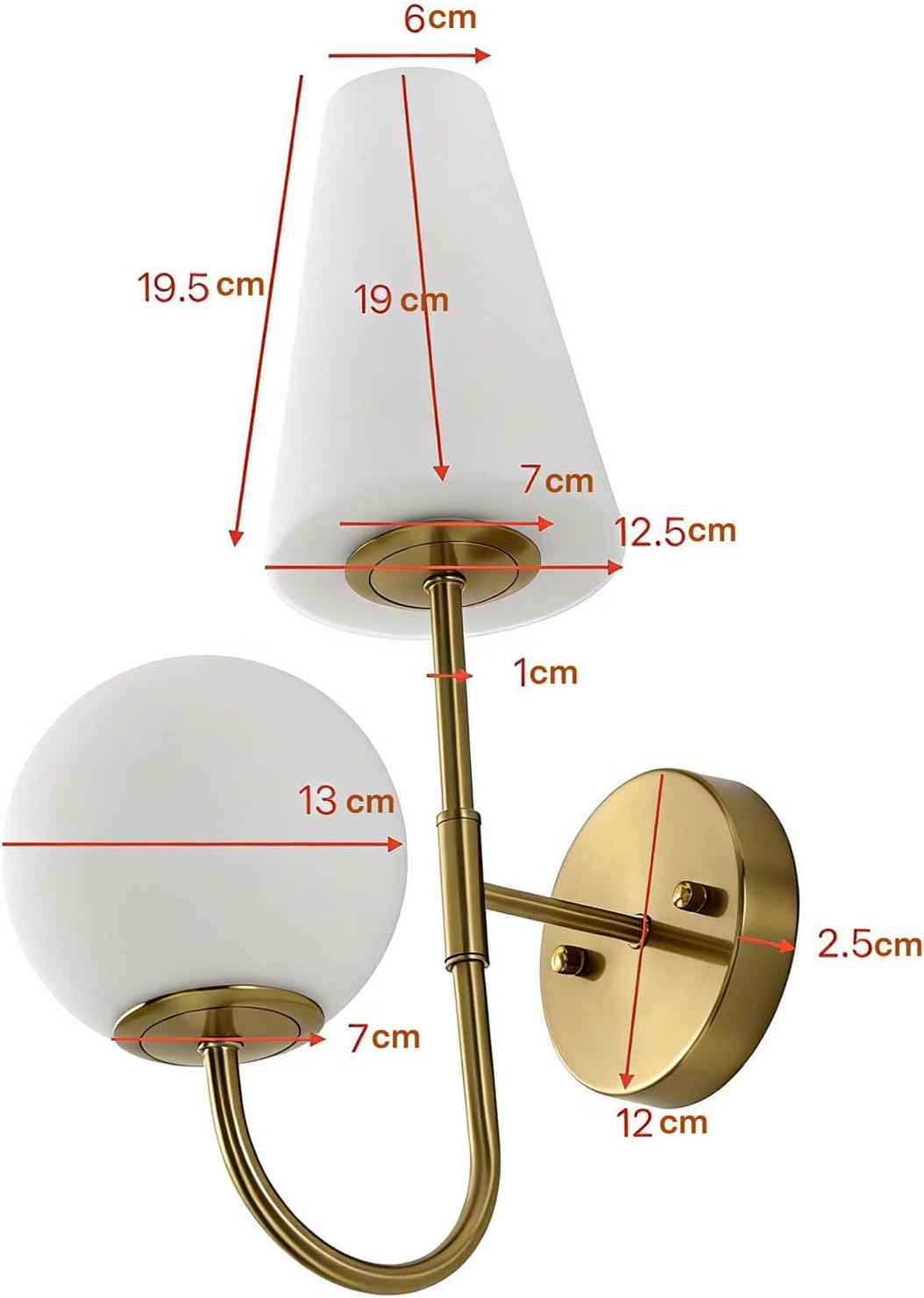 Tribesigns Goldene Wandleuchte Innen – Vintage Wandlampe mit Milchglas, 2×E14 inkl. Leuchtmittel, für Schlafzimmer & Flur