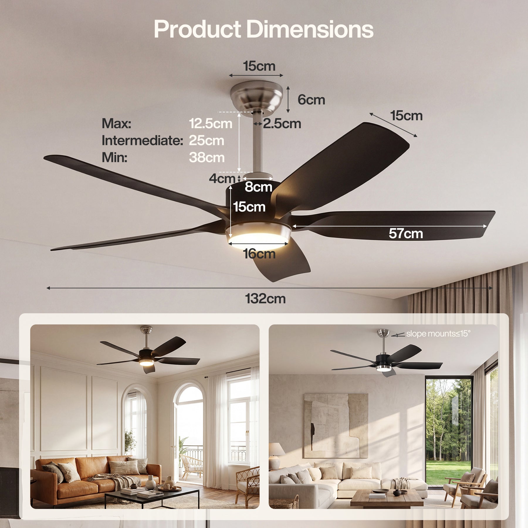 Tribesigns Deckenventilator mit Licht 132 cm, LED Deckenventilator mit Fernbedienung, Reversibler DC-Motor, 5 Flügel