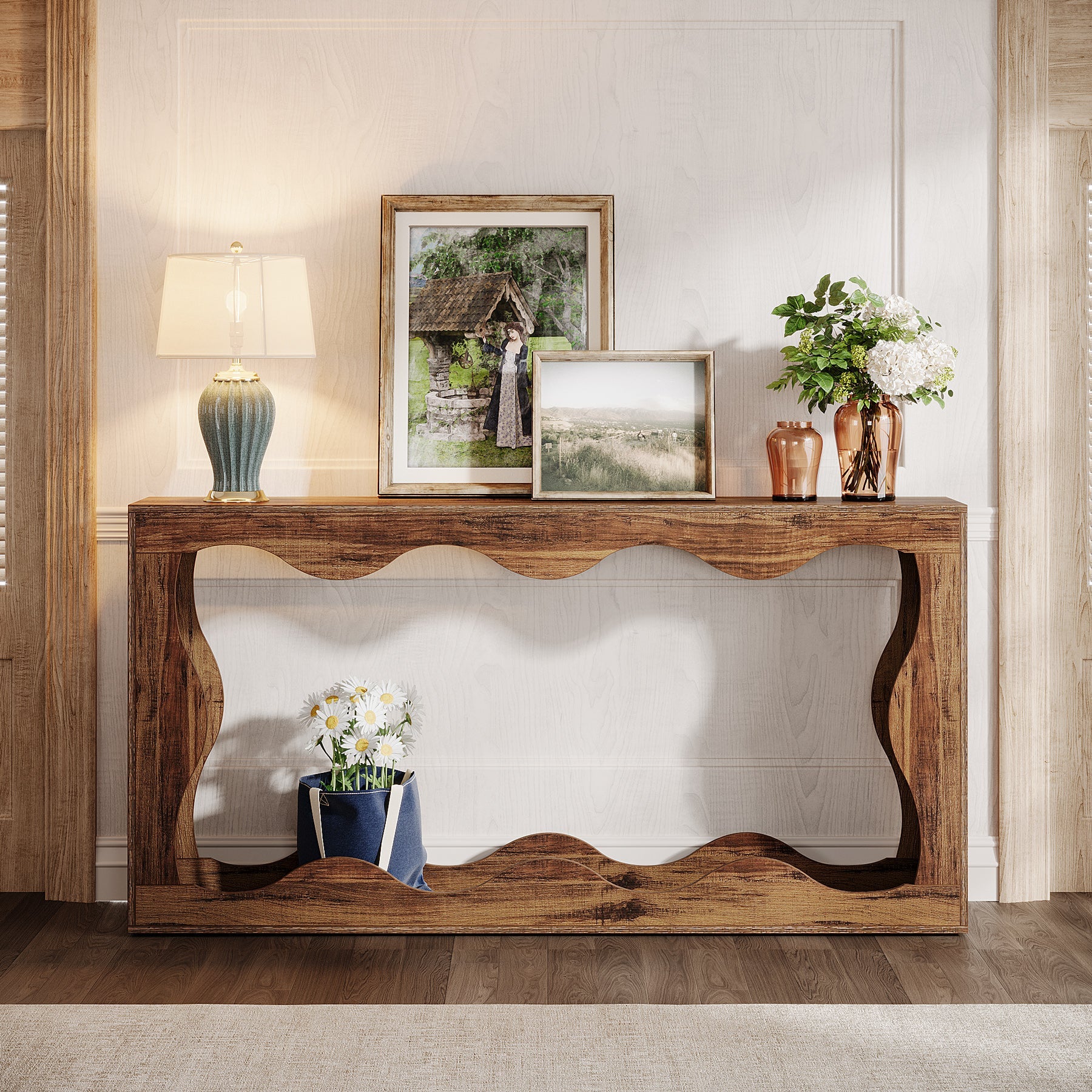 160cm Konsolentisch, Eingangstisch Couchtisch hinter dem Sofa im Landhausstil