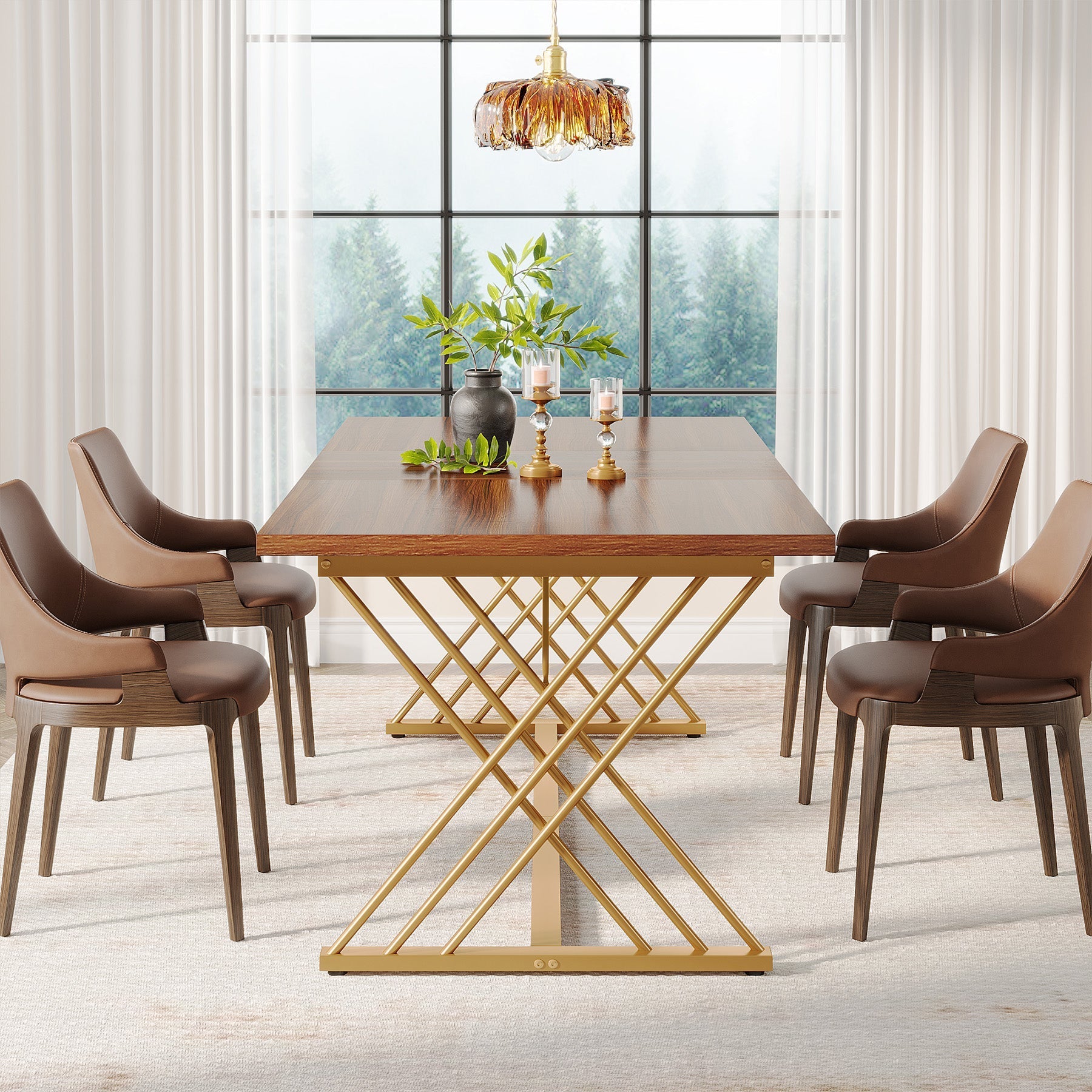 63" Dining Table Wood Kitchen Dinner Table with Metal Frame Tribesigns