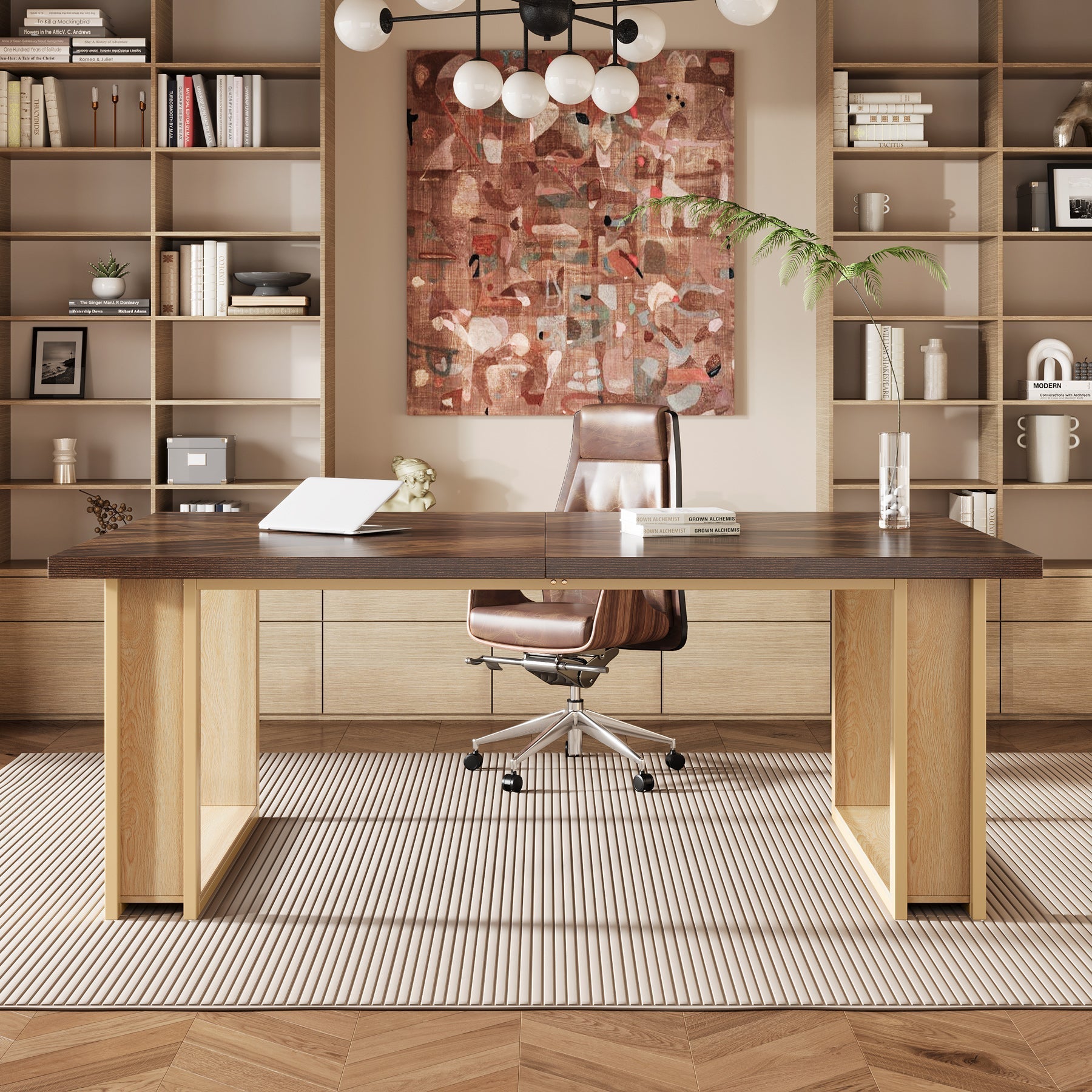 63-Inch Computer Desk, Rectangular Wood Executive Desk for Home Office Tribesigns