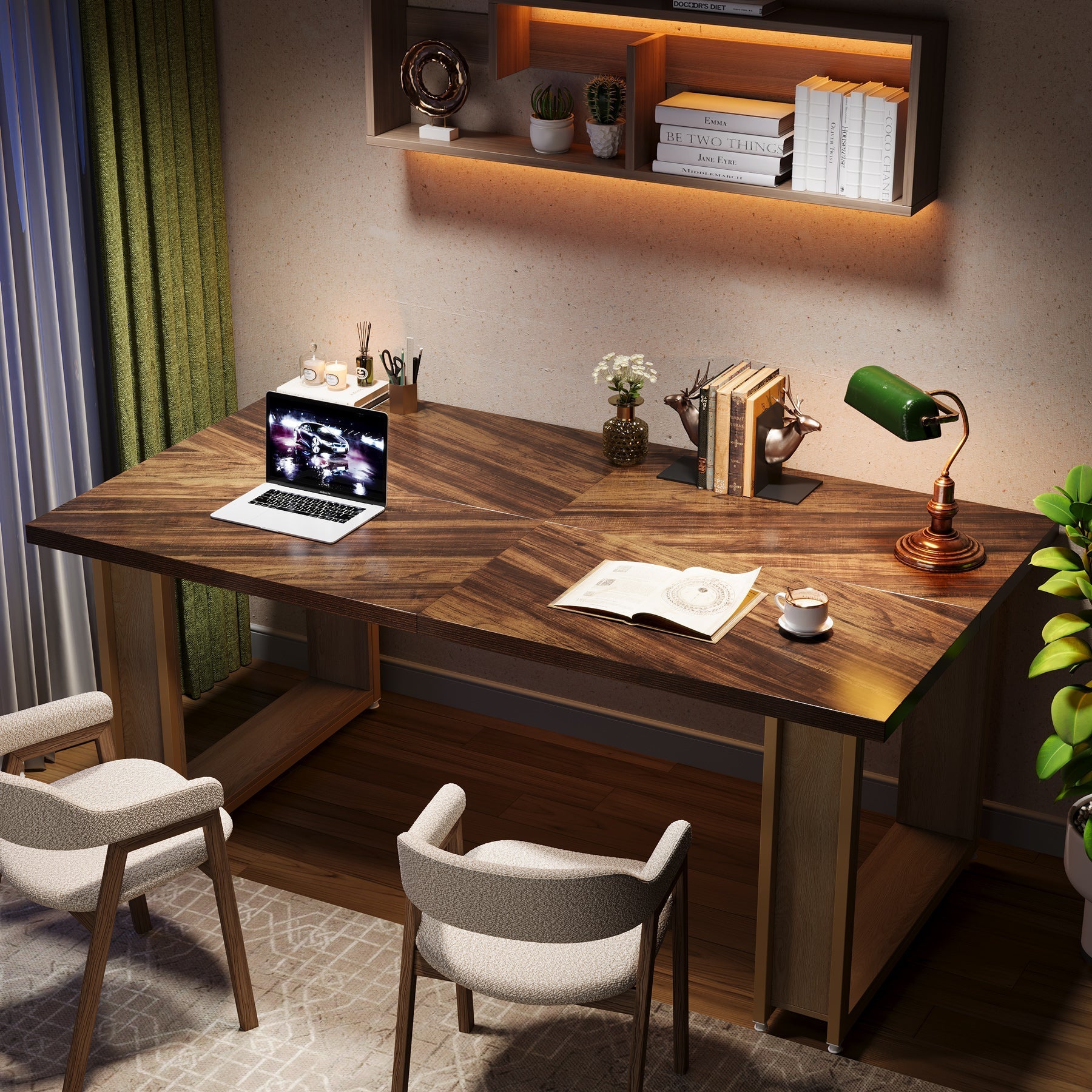 63-Inch Computer Desk, Rectangular Wood Executive Desk for Home Office Tribesigns