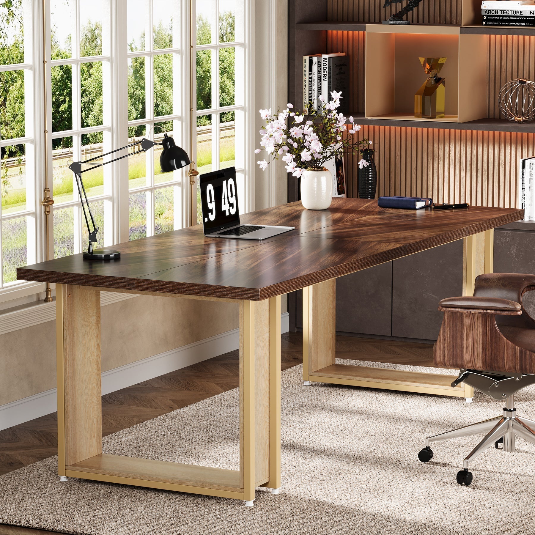 63-Inch Computer Desk, Rectangular Wood Executive Desk for Home Office Tribesigns