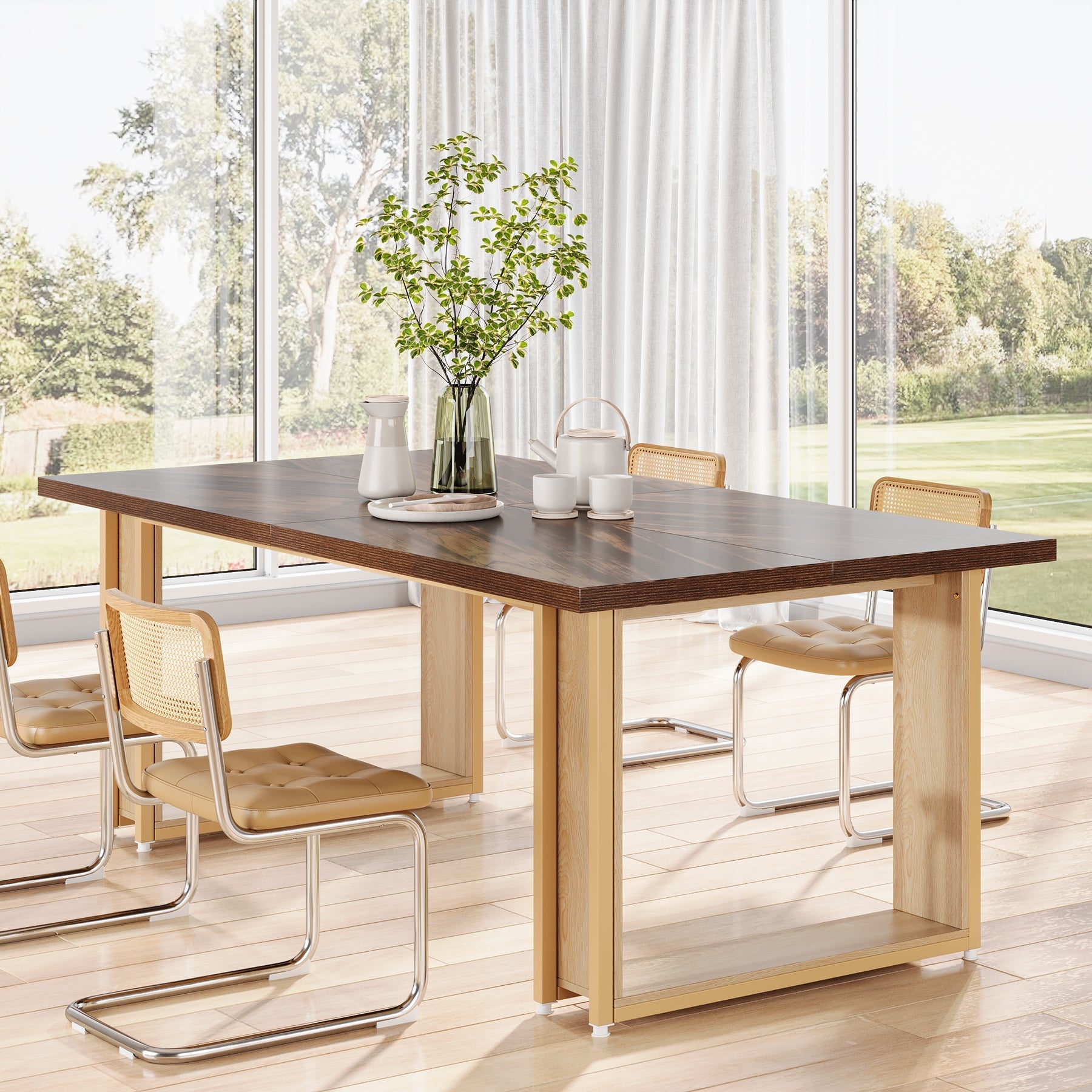 63-Inch Dining Table for 4-6, Wood Kitchen Table for Dining Room Tribesigns
