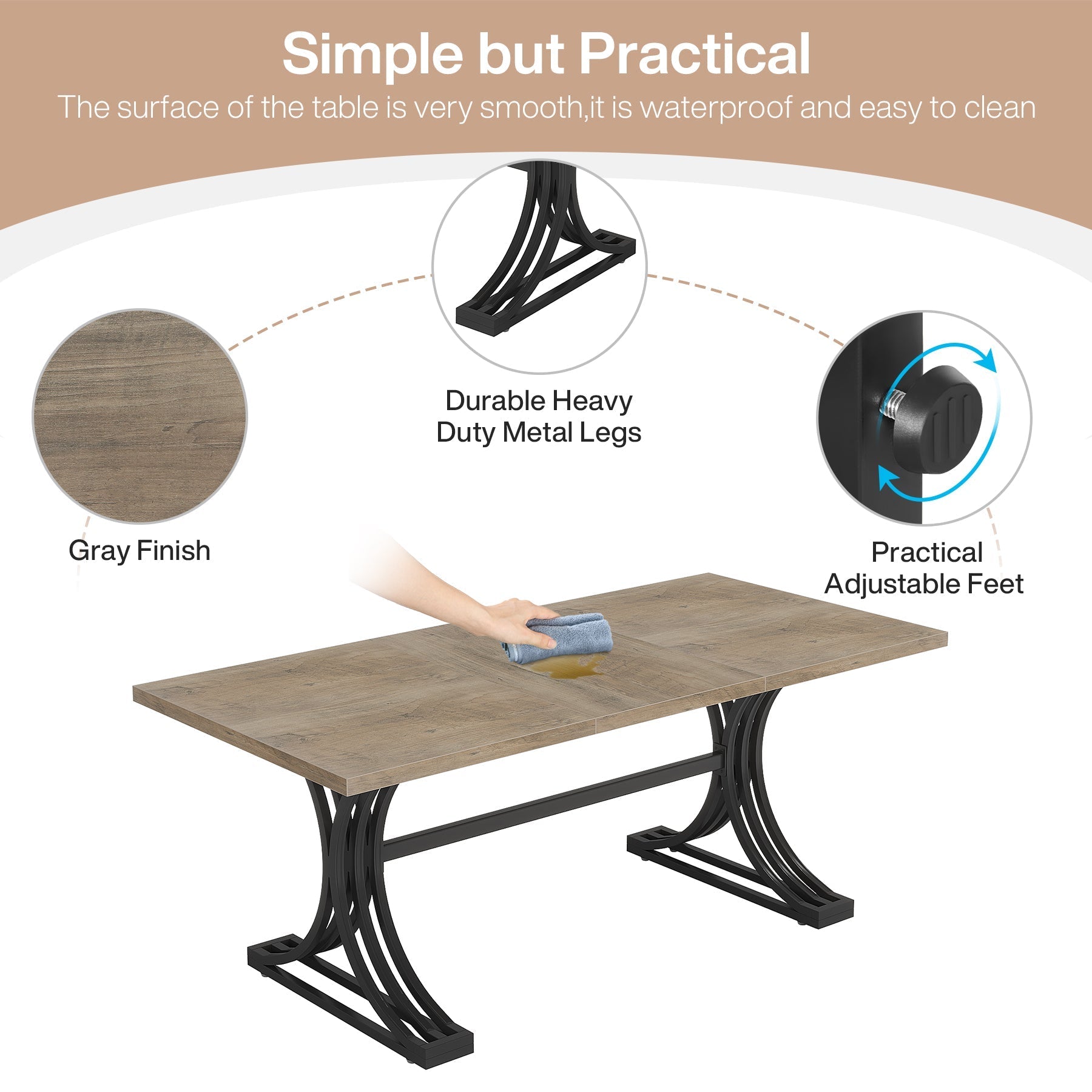 63'' Modern Dining Table with Faux Marble Tabletop & Metal Legs Tribesigns