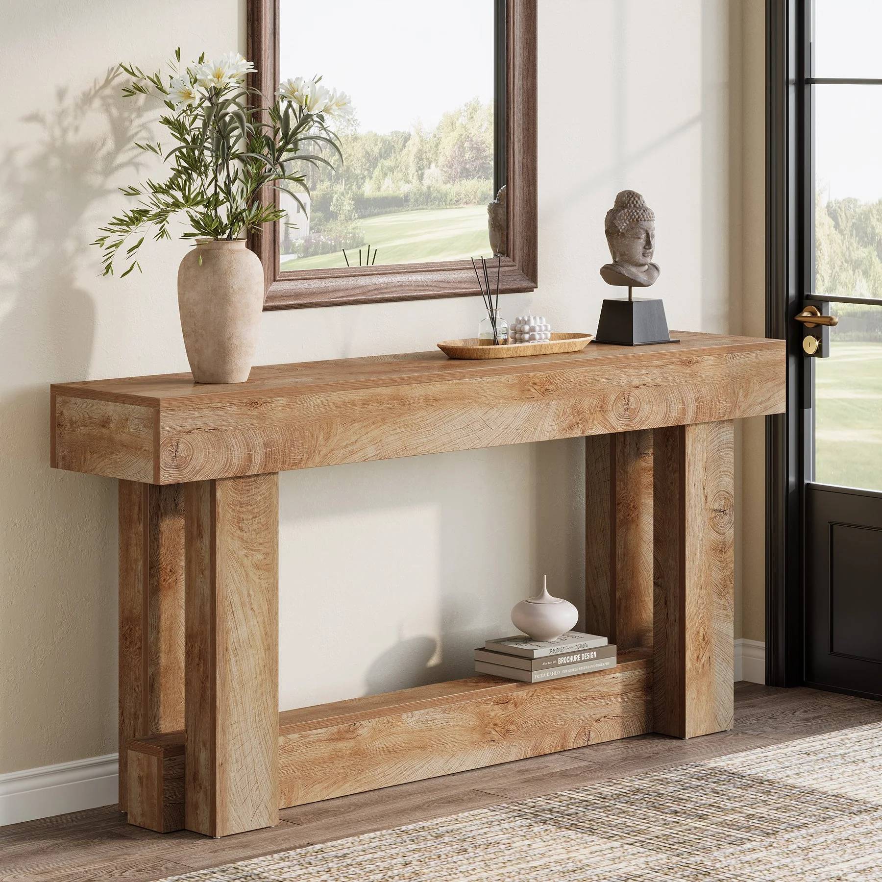 160 CM Holzkonsolentisch, 2-stufiger Bauernhaus-Eingangstisch