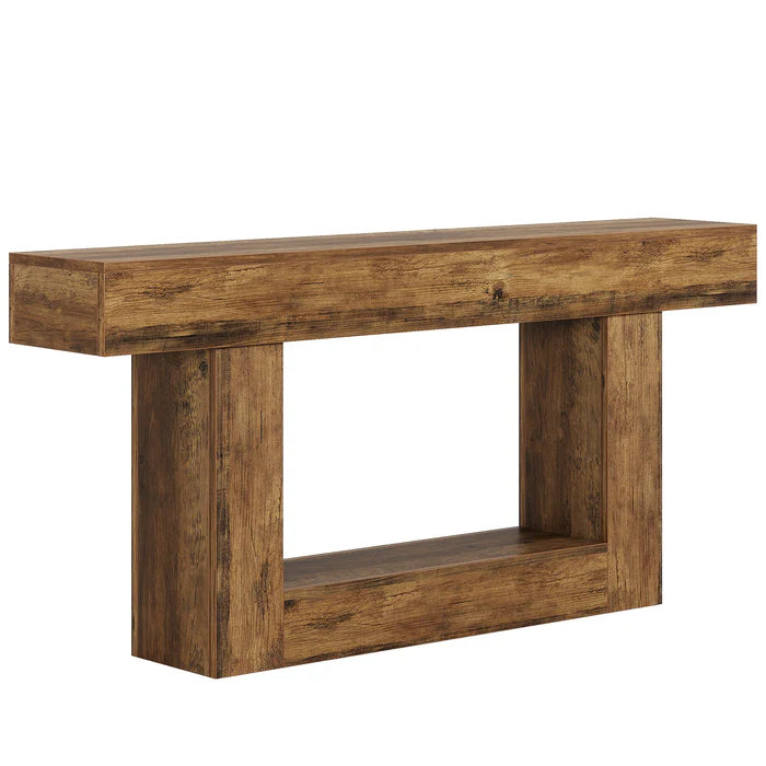160 CM Konsolentisch aus Holz, Bauernhaus-Sofatisch mit 2 Ebenen, Eingangstisch