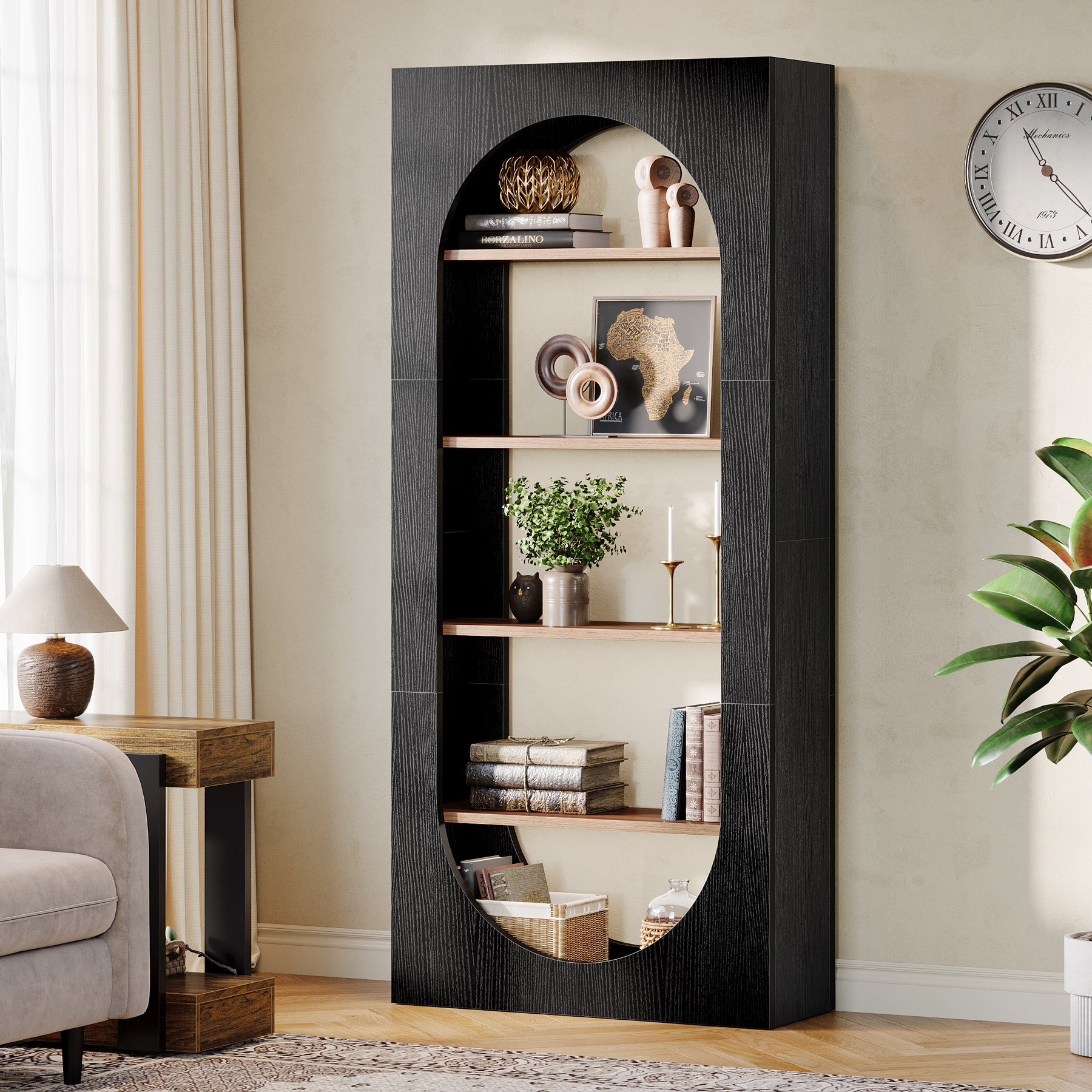 Tribesigns Bücherregal 180 cm, 5 Ebenen mit Rundbogen, Schmales Standregal mit viel Stauraum