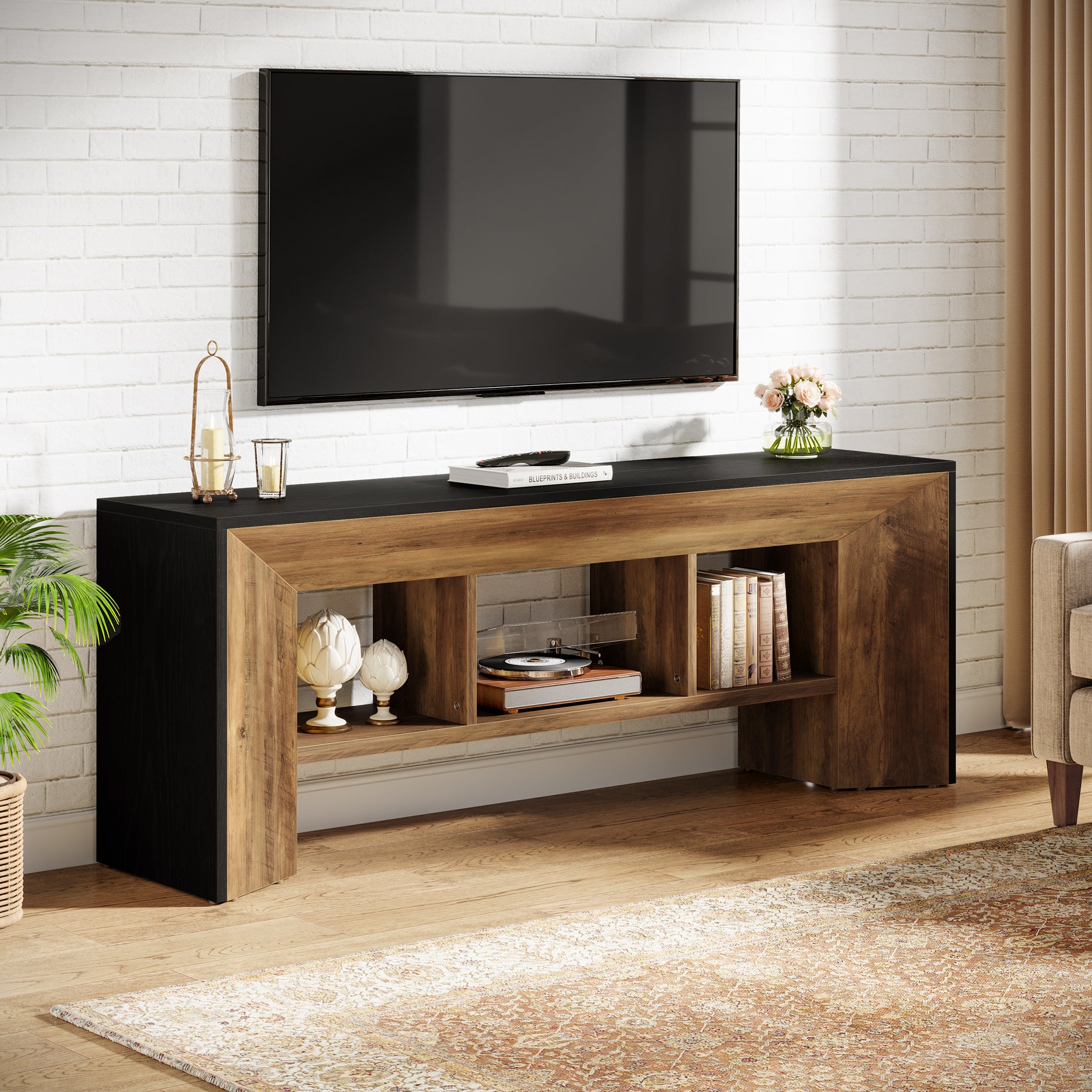 Tribesigns TV-Lowboard für bis zu 70 Zoll Fernseher, 160 cm Entertainment Center mit 3 Fächern