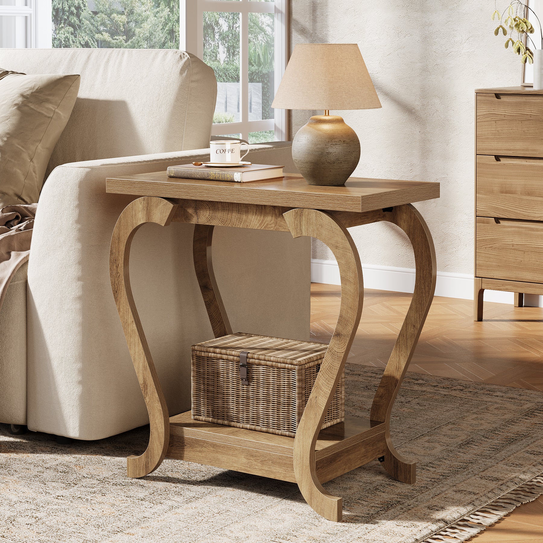 Tribesigns schmaler Beistelltisch mit Ablage, 2-stufiger Endtisch für kleine Räume, Nachttisch platzsparend