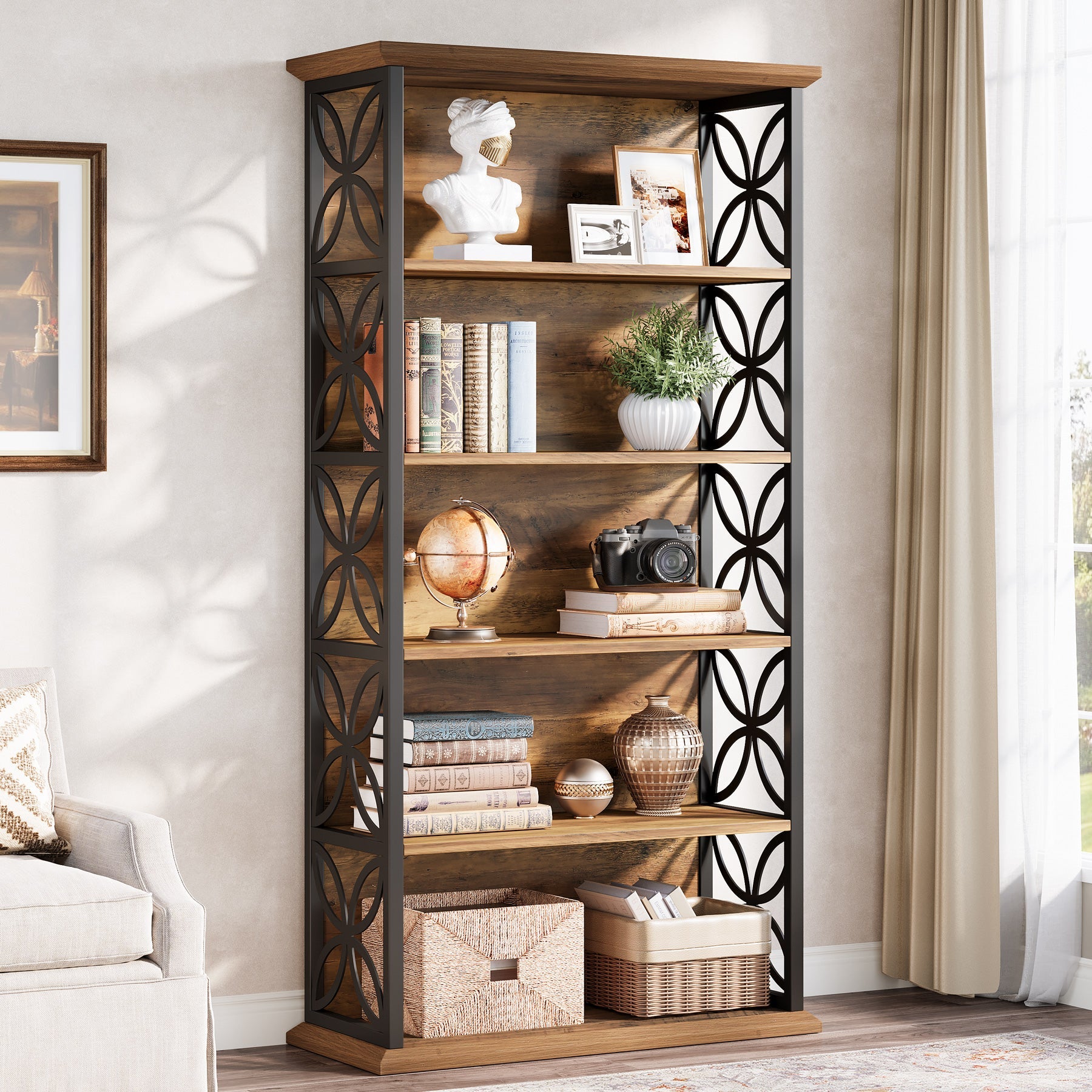 Industrielles 6-Fach-Bücherregal – 71" Hohes Bücherdisplay mit Metallrahmen