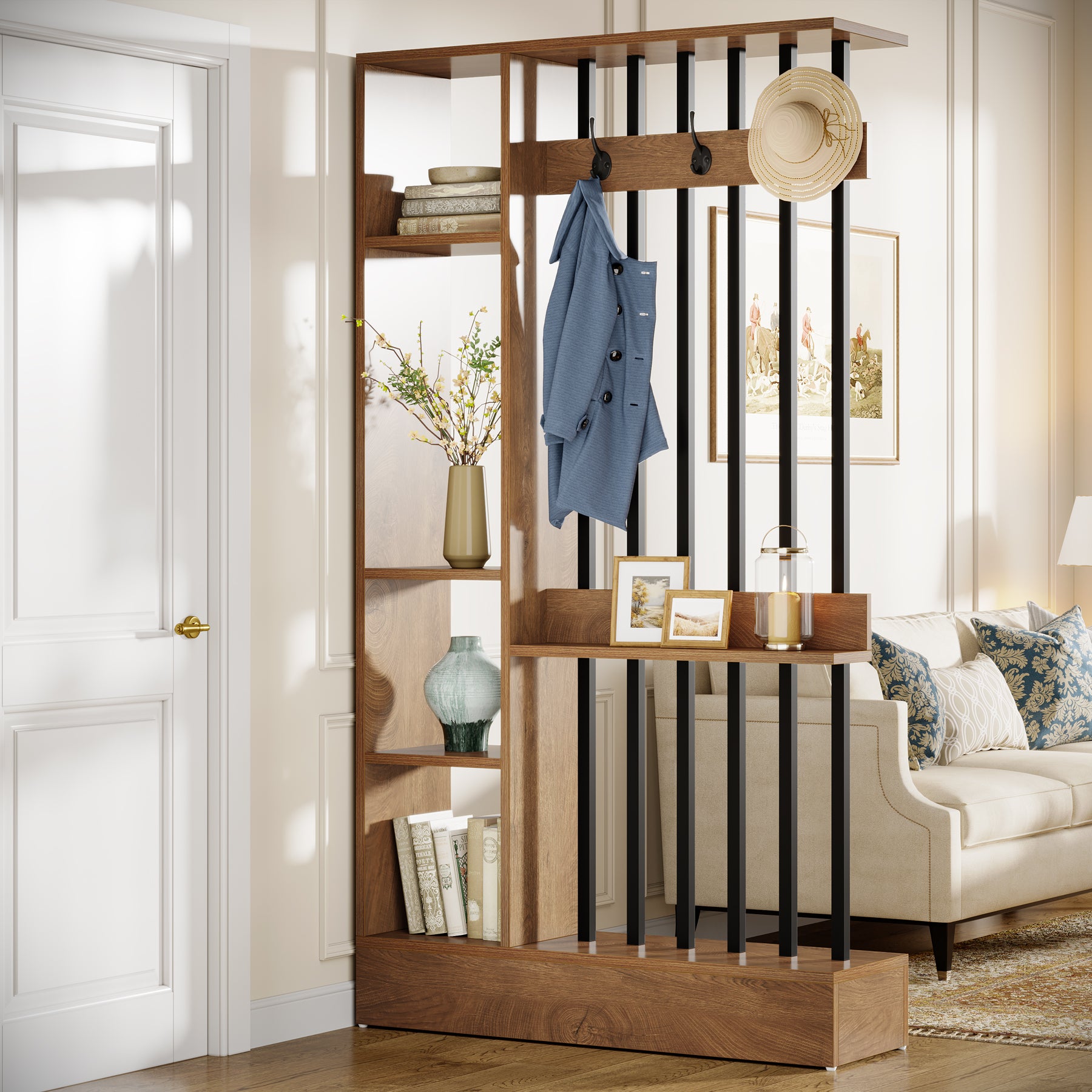 Tribesigns Raumteiler 180 cm mit Ablagen & Kleiderhaken, Garderobe freistehend