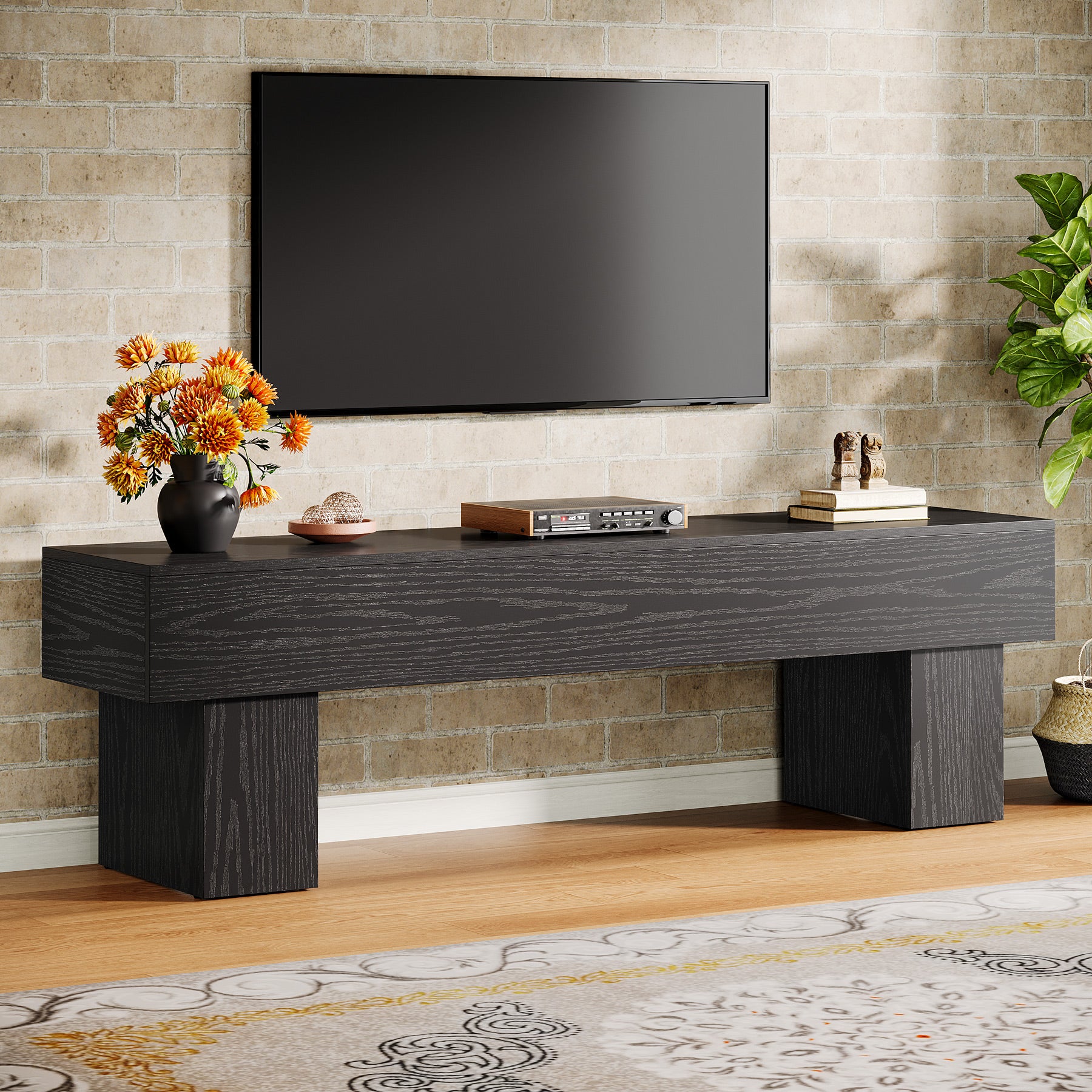 TV-Schrank 160 cm, niedriger Fernsehschrank für Wohnzimmer, passend für 140–165 cm TVs