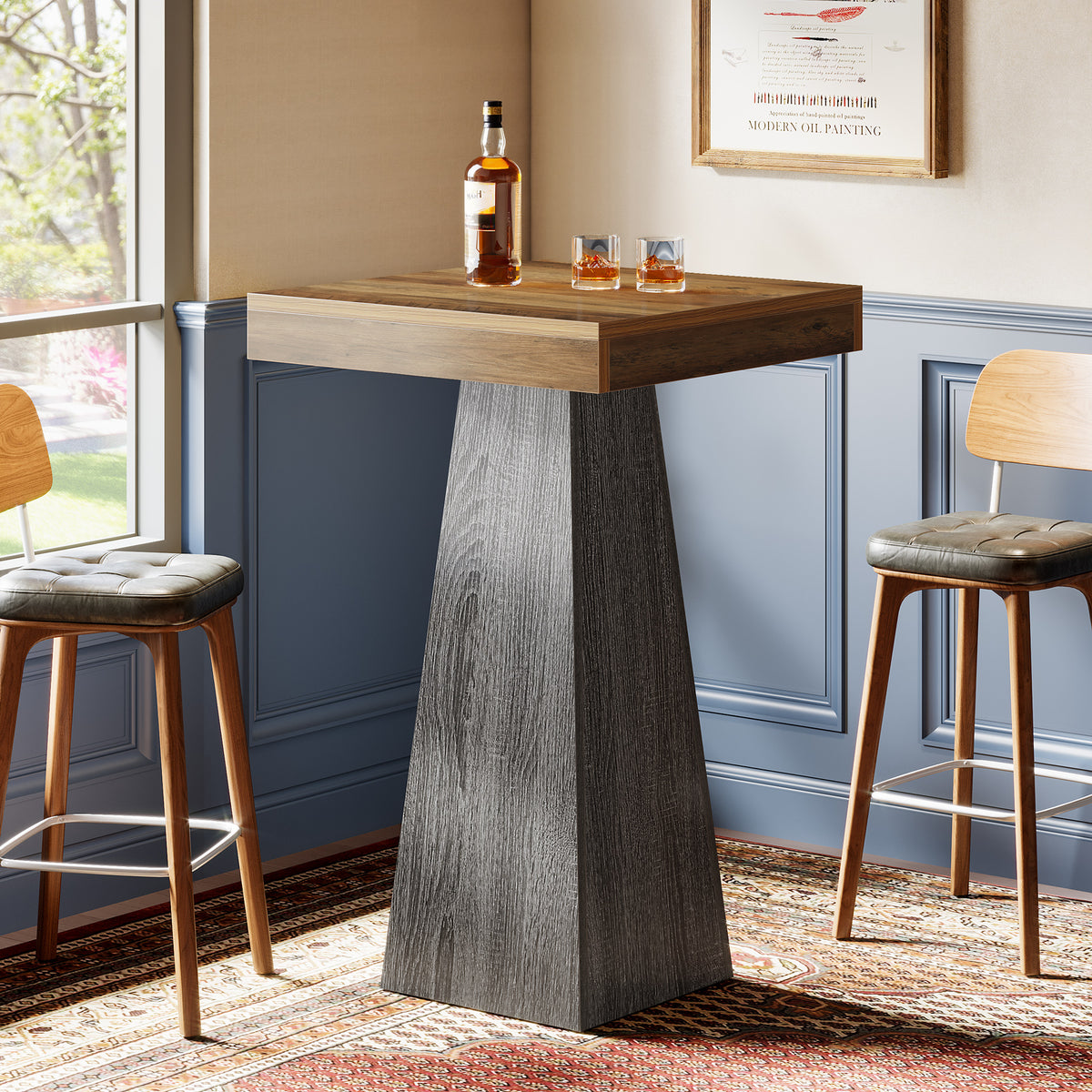 Tribesigns Bartisch 102 cm hoch, Quadratischer Stehtisch für kleine Räume mit stabilem Standfuß