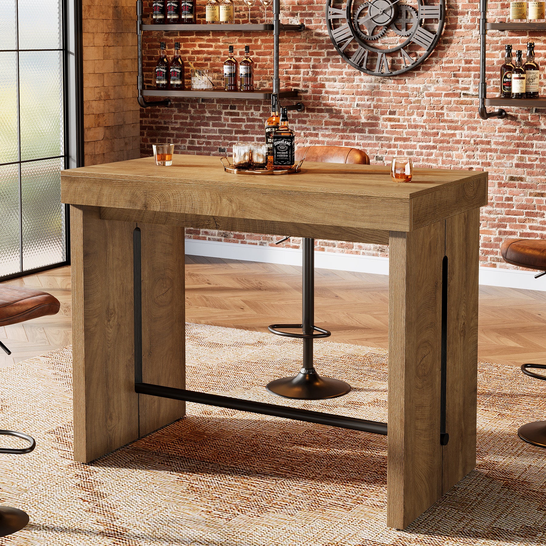 Tribesigns Bartisch 105 cm, Hochtisch mit Fußstütze, Kücheninsel & Bistrotisch im Landhausstil