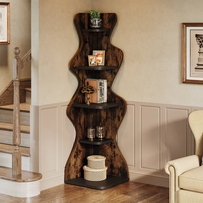 175 cm Bücherregal aus Holz, 5-stufiges Eckregal zur Aufbewahrung von Pflanzen
