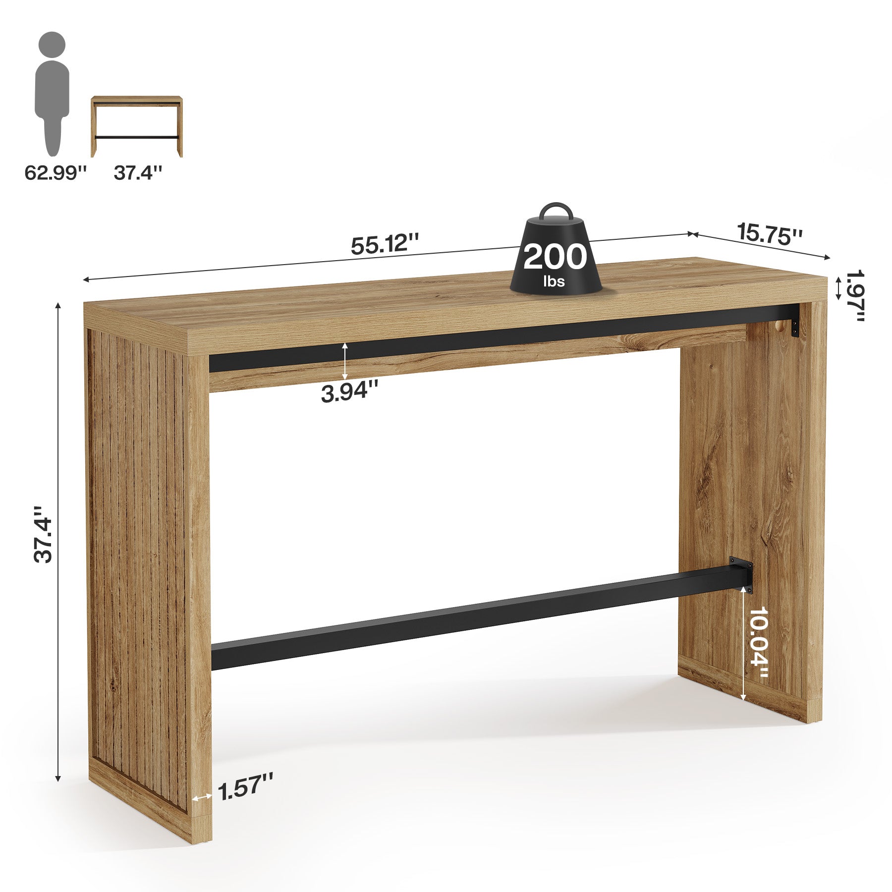 Tribesigns Bartisch 140 cm, Hochtisch mit Metall-Fußstütze, Stehtisch im modernen Landhausstil