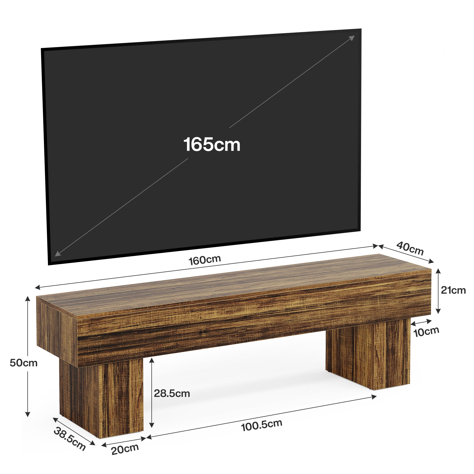TV-Schrank 160 cm, niedriger Fernsehschrank für Wohnzimmer, passend für 140–165 cm TVs