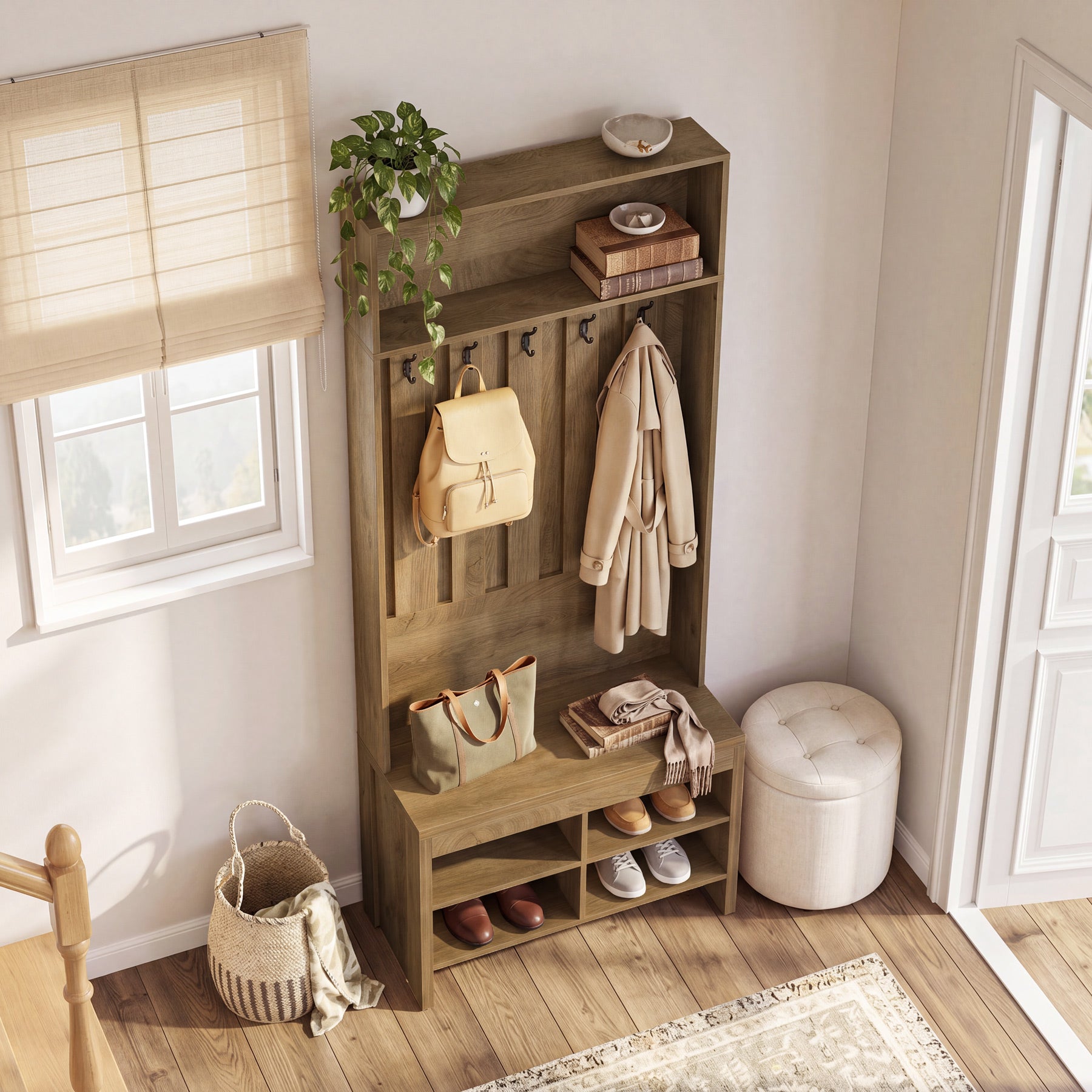 Tribesigns Garderobe mit Sitzbank & Schuhablage, Flurgarderobe mit 5 Haken und Ablagefach