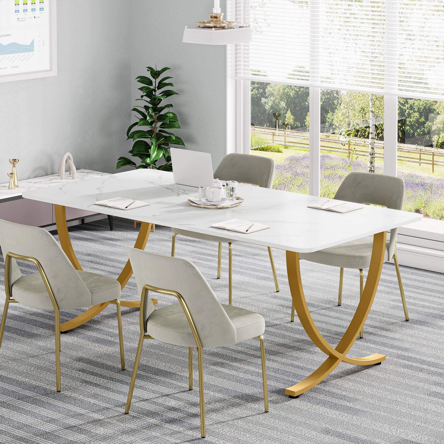 63" Executive Desk, Faux Marble Computer Desk Meeting Table Tribesigns