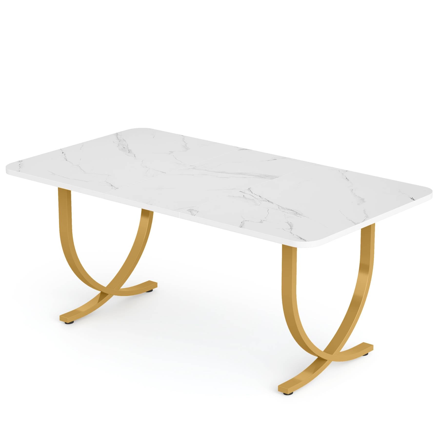 63" Modern Dining Table Kitchen Table with Faux Marble Table Top Tribesigns