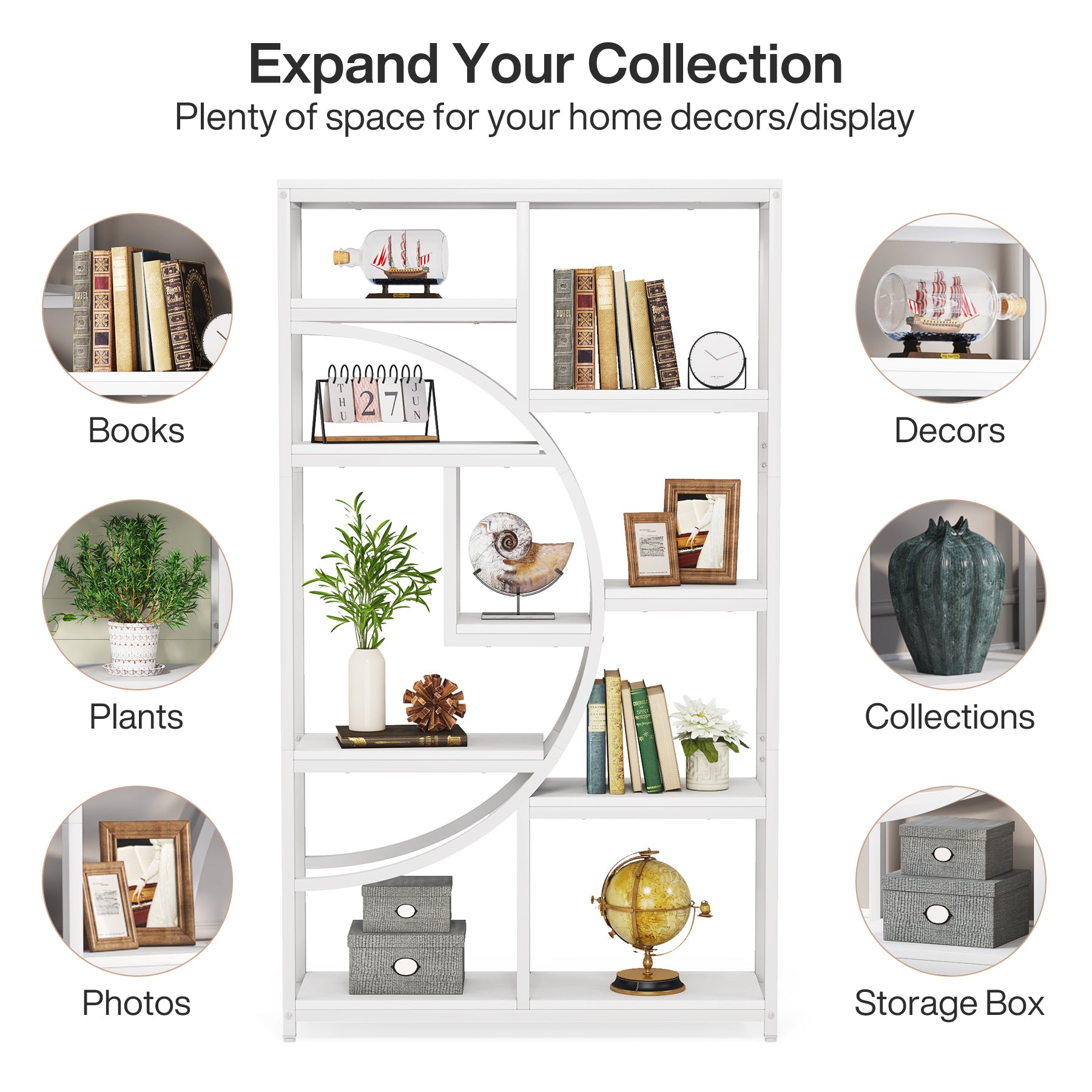 Freistehendes Bücherregal, 175 cm Etagere-Bücherregal mit 9 offenen Regalen