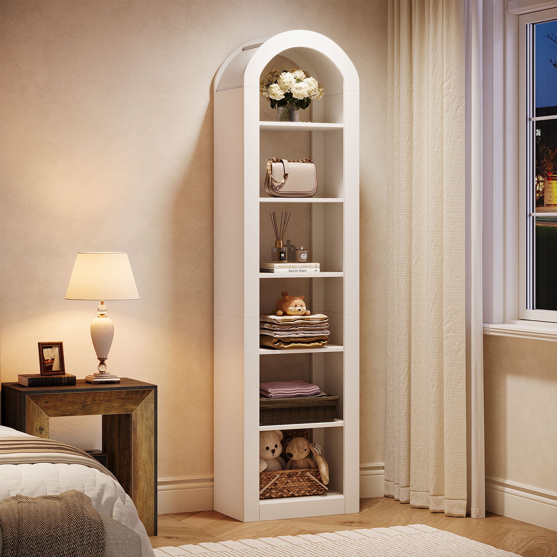 Tribesigns Hohe Bücherregal 190 cm mit Bogenform, Schmaler 6-Ebenen Standregal für Ecke & Kleine Räume