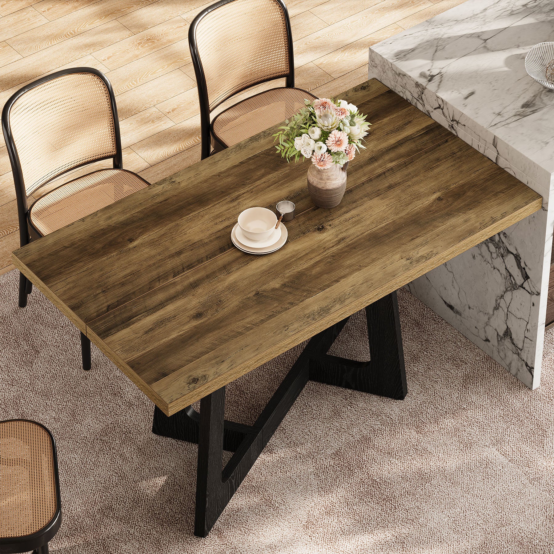 Tribesigns Esstisch 120 cm für 2–4 Personen, Küchentisch im Industrial-Landhausstil mit stabilem Mittelfuß