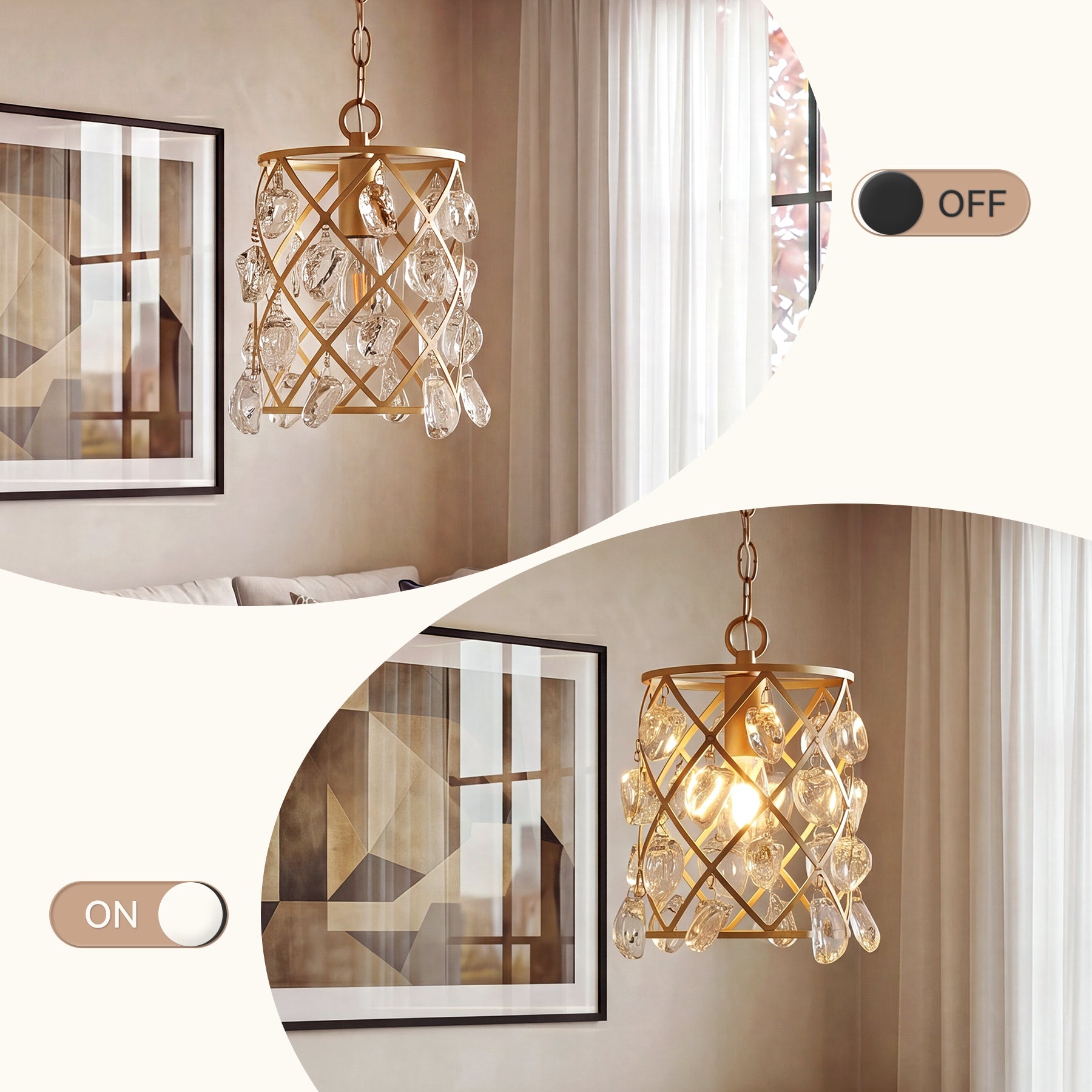 Tribesigns Goldene Pendelleuchte mit Glaskristallen, E27 Hängelampe im modernen Design, höhenverstellbarer Kronleuchter
