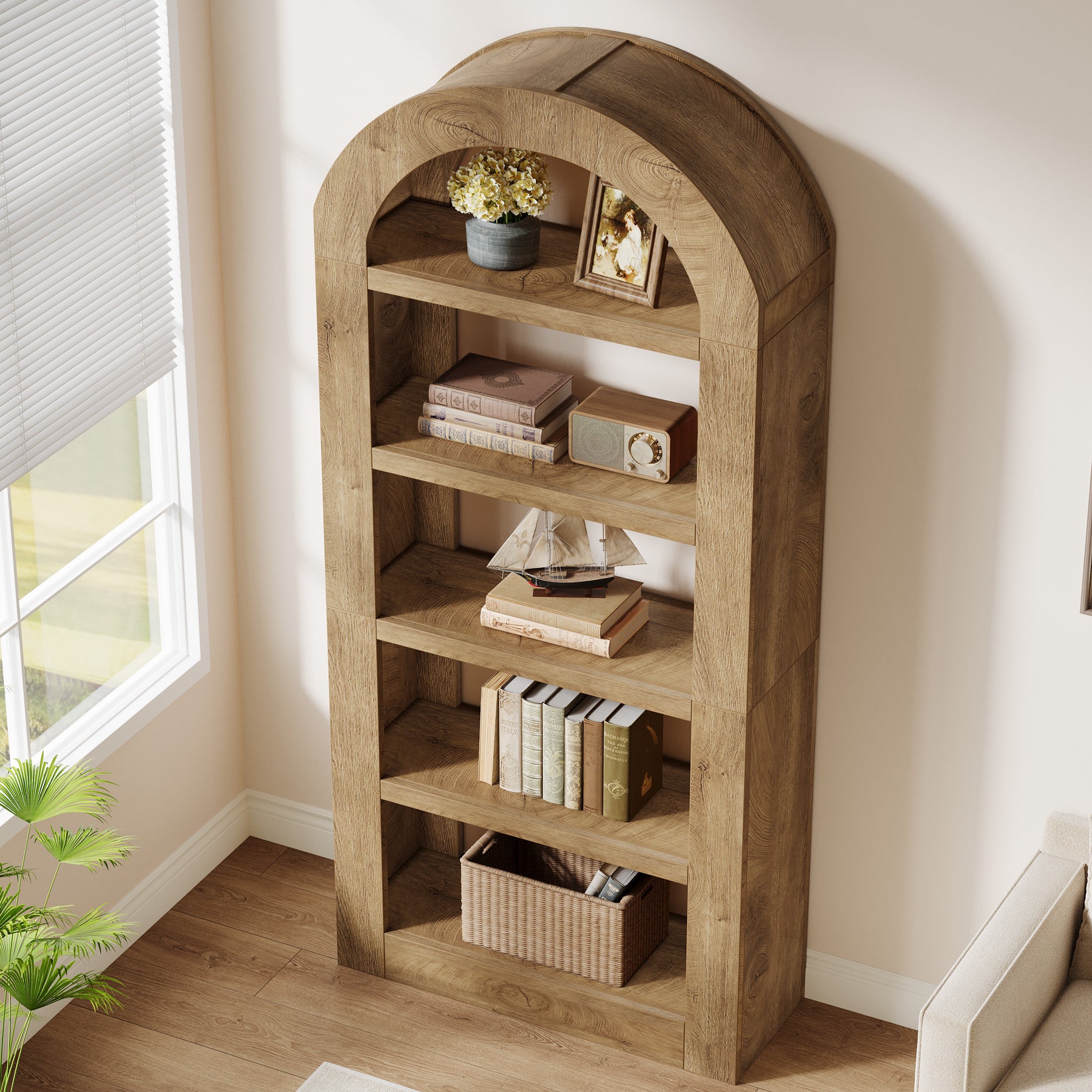 Tribesigns Arched Bücherregal 180 cm hoch, 5-stöckiges offenes Standregal mit Stauraum