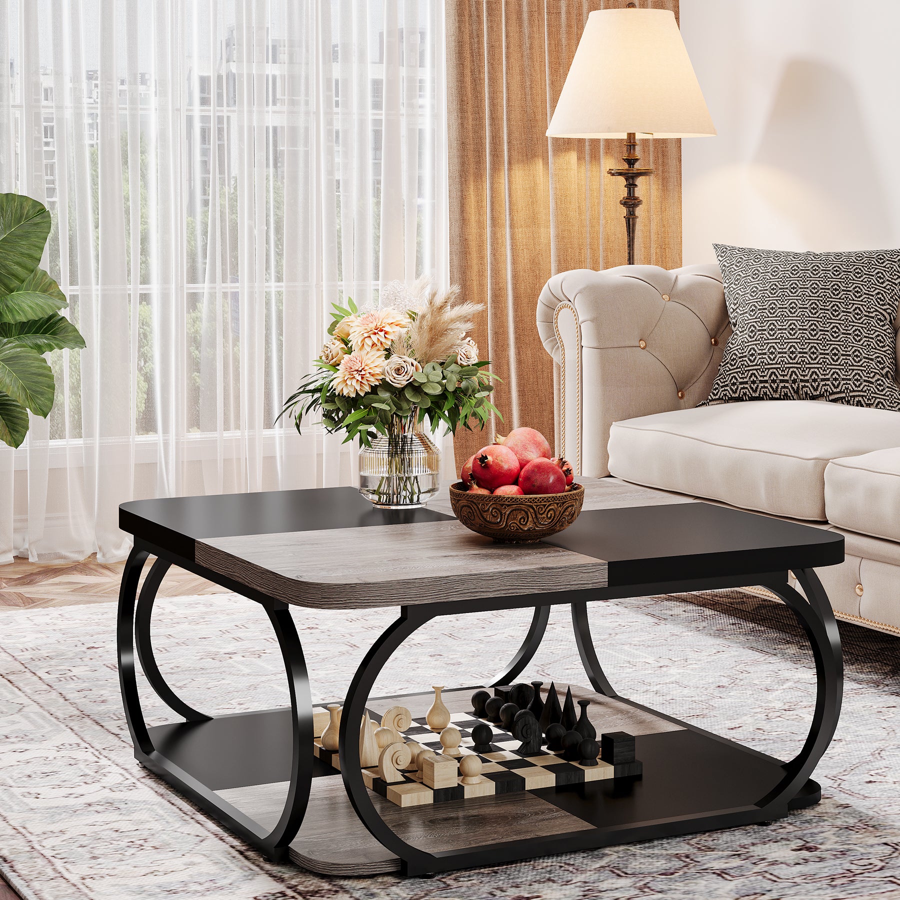 Quadratisch Couchtisch aus Holzwerkstoff Niedrig Wohnzimmertisch