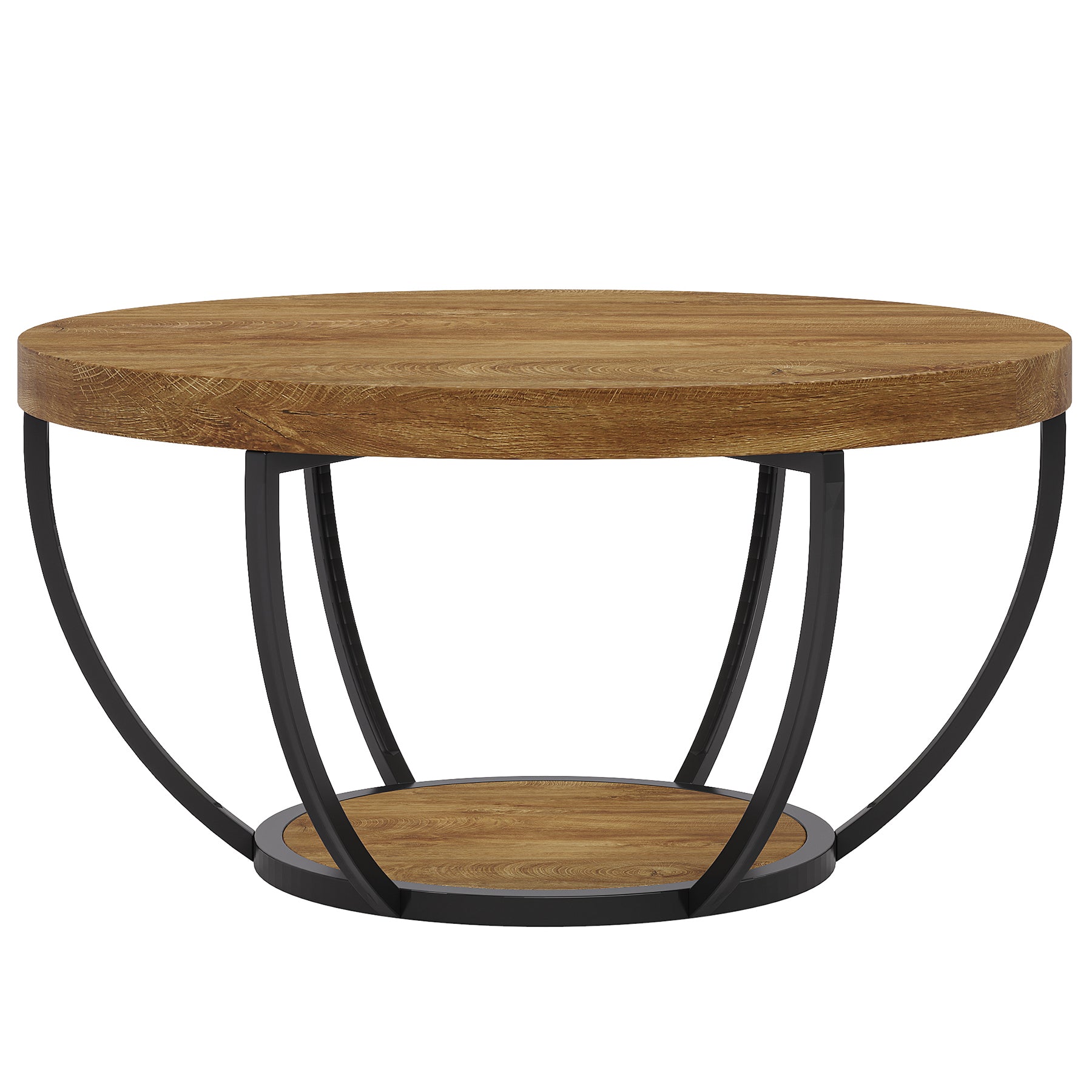 Runder Couchtisch 80 cm mit 2 Ablagen, Industrial Wohnzimmertisch, Moderner Sofatisch mit Stauraum